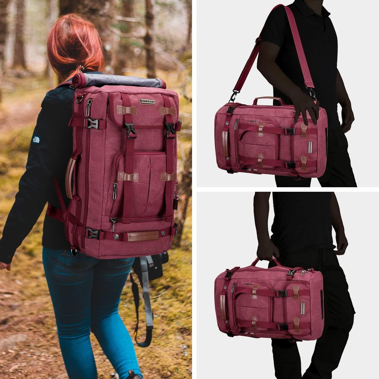 WITZMAN Canvas Backpack Vintage Travel Backpack Large Laptop Bags Convertible Shoulder