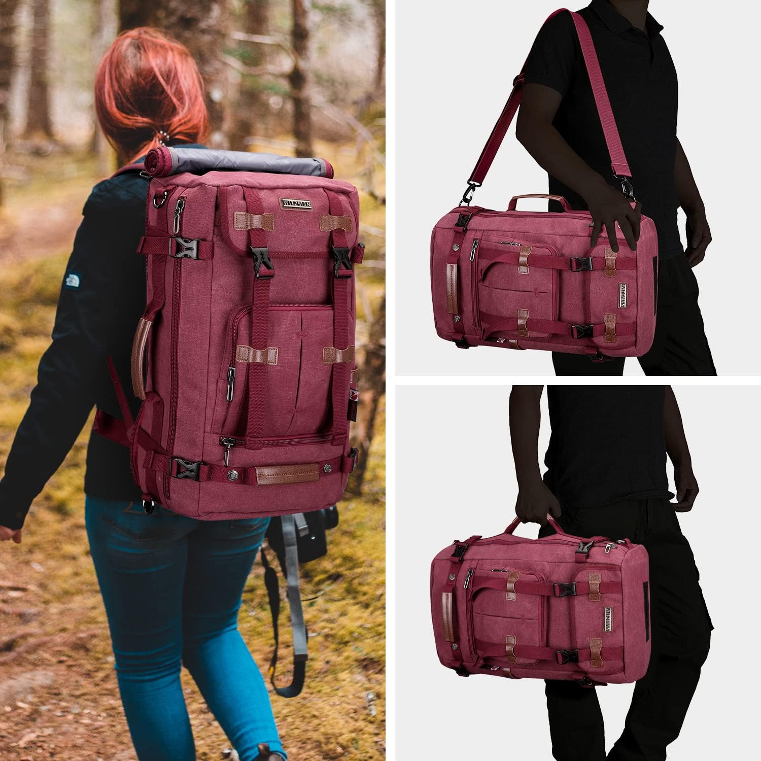WITZMAN Canvas Backpack Vintage Travel Backpack Large Laptop Bags Convertible Shoulder