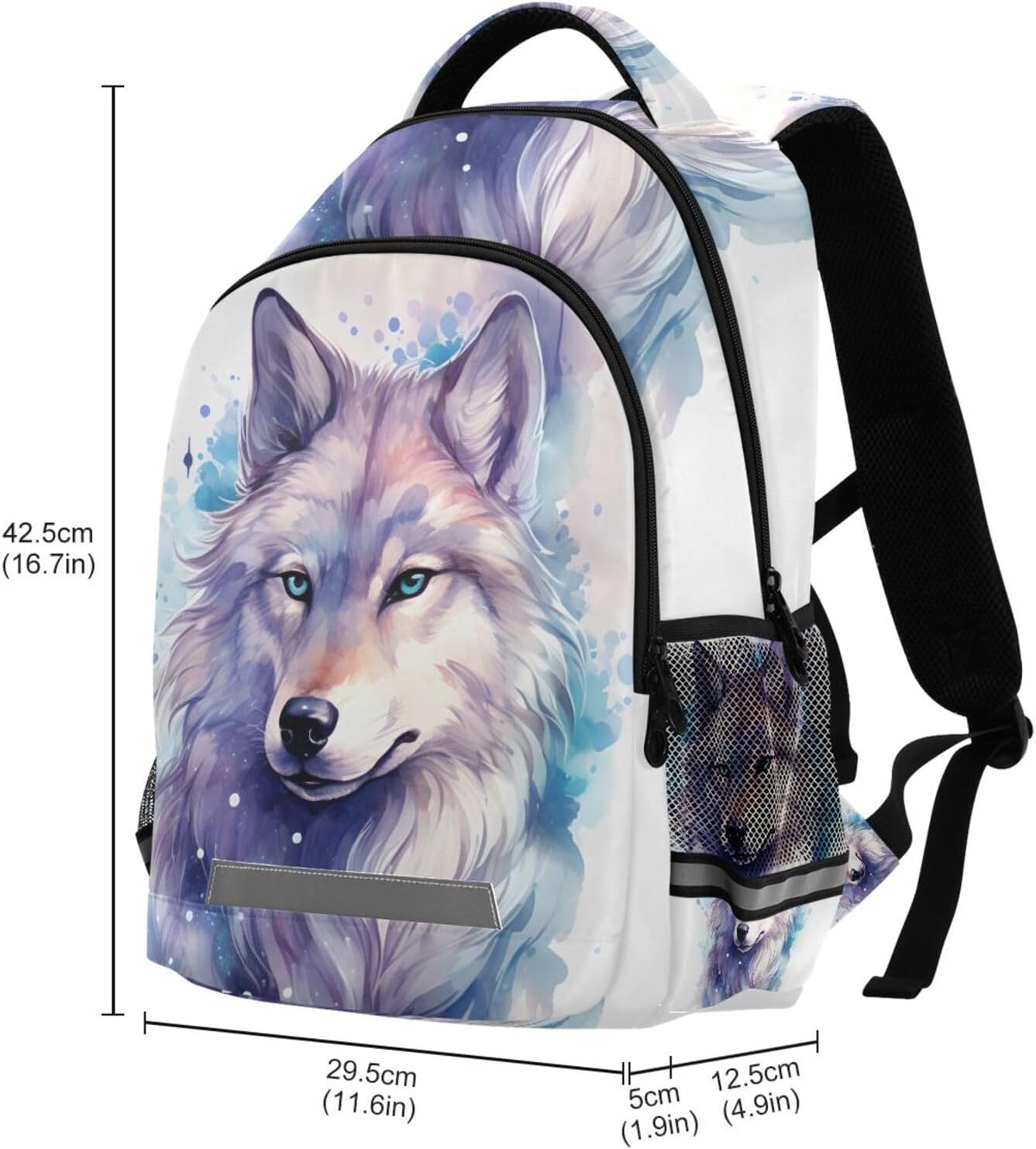 Wolf Watercolor Backpack for Boys Girls Elementary School Bag Kids Bookbag Travel Rucksack