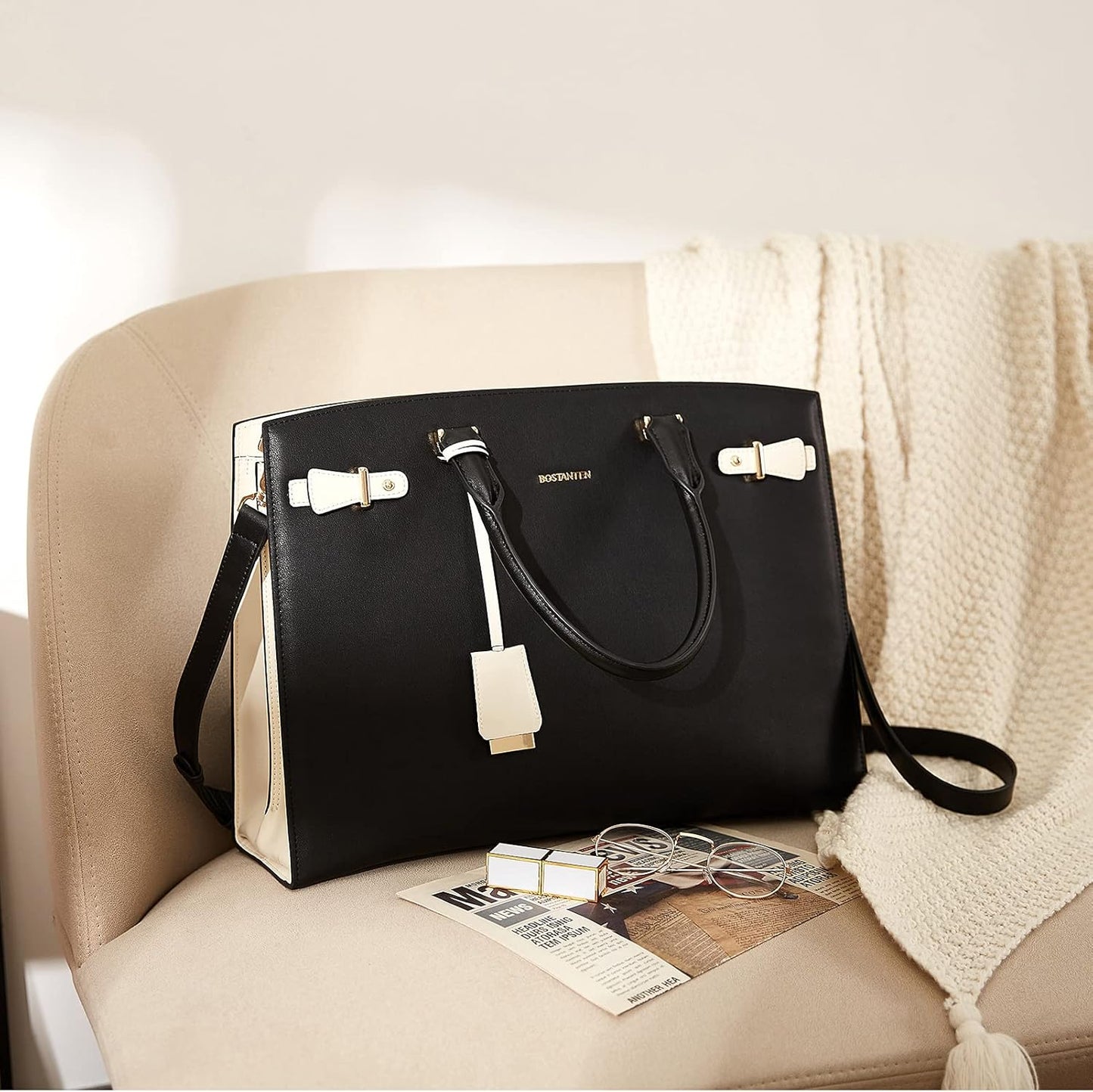 BOSTANTEN Briefcase for Women 15.6 Inch Genuine Leather Laptop Briefcase Shoulder Work Tote Bag