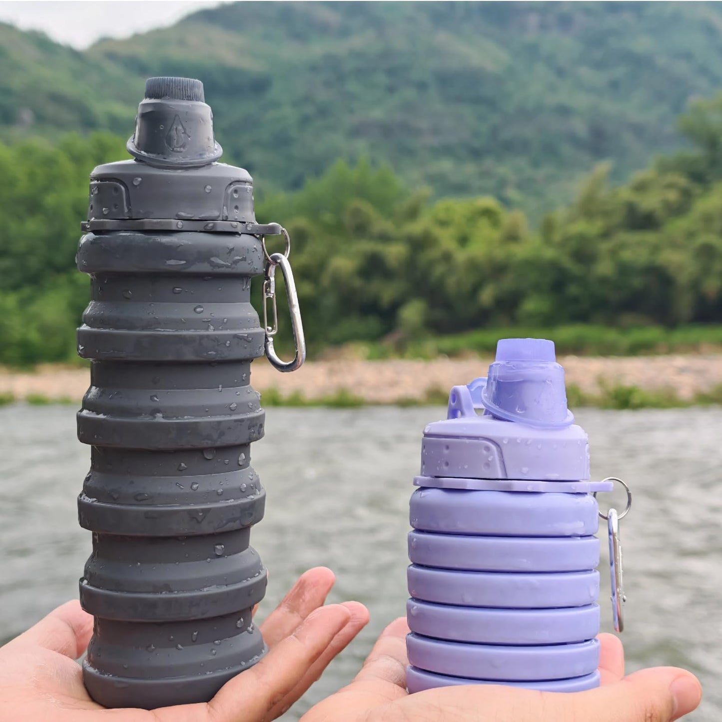 YCTMALL Collapsible Water Bottles Two Pack Travel Sports Portable Sport Water Bottle comes with
