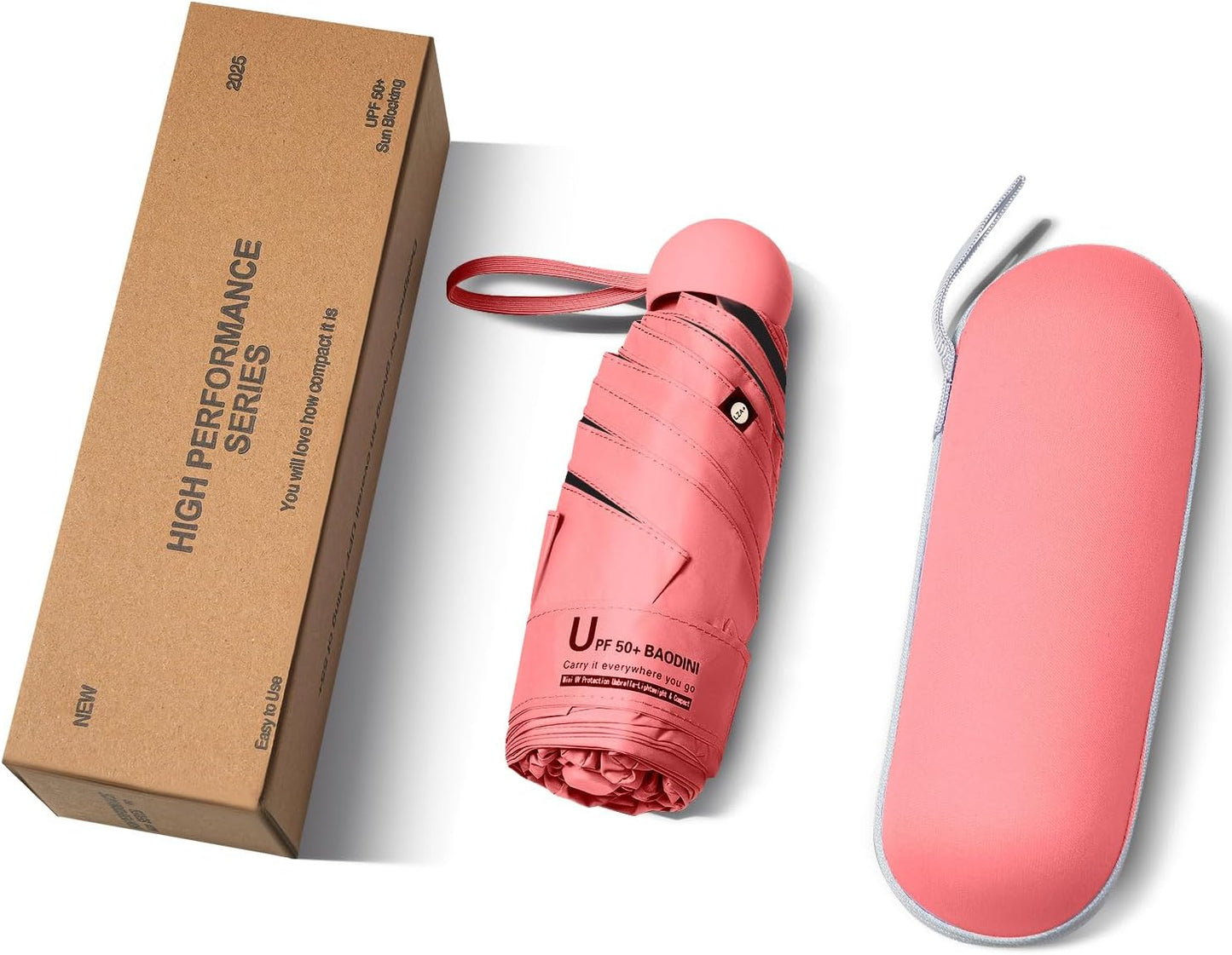 BAODINI Travel Essentials Mini Umbrella for Purse With Case Small Compact UV Sun Protection Lightweight Tiny Pocket Manual Open Close Umbrella for Women Kids and Men Fit Purse Backpack