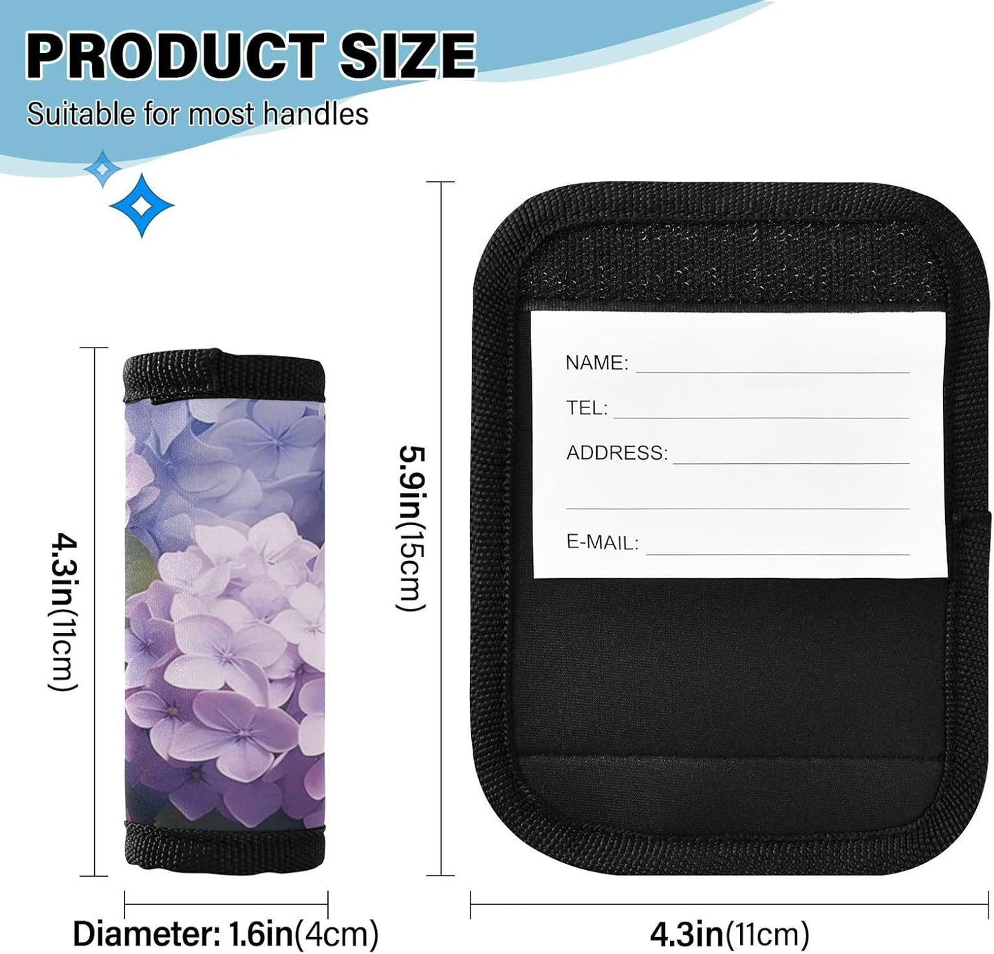 2Pcs Luggage Handle Wrap Suitcase Identifier Handle Covers Tags Soft Travel Bags Luggage Handle Gripper Accessories for Airplane Flying Colorful Hydrangea