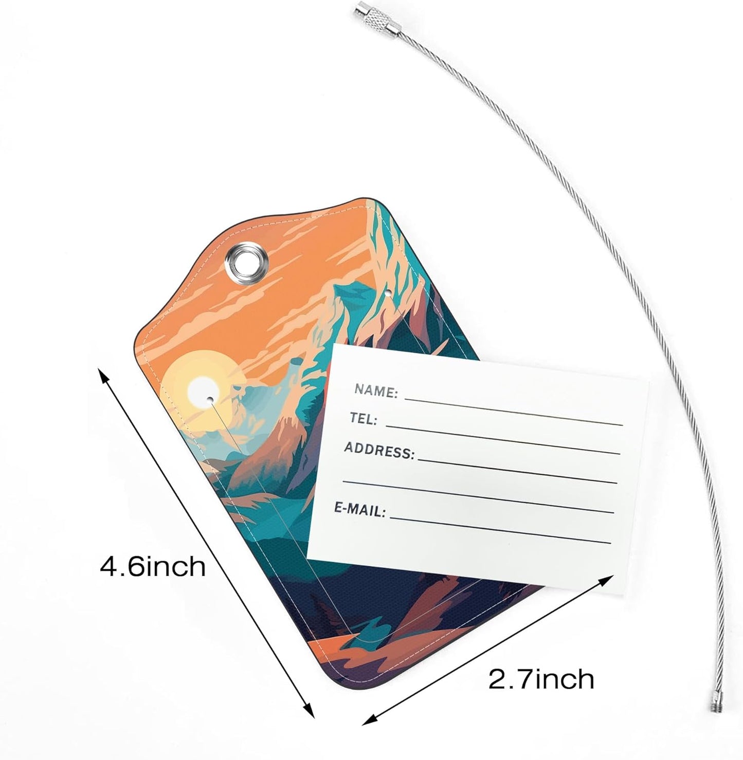 2 Pack Luggage Tags,Sunset in The Mountains PU Leather Idea Baggage Tag with ID Labels Privacy Cover Metal Ring Men and Women Travel Bag Labels