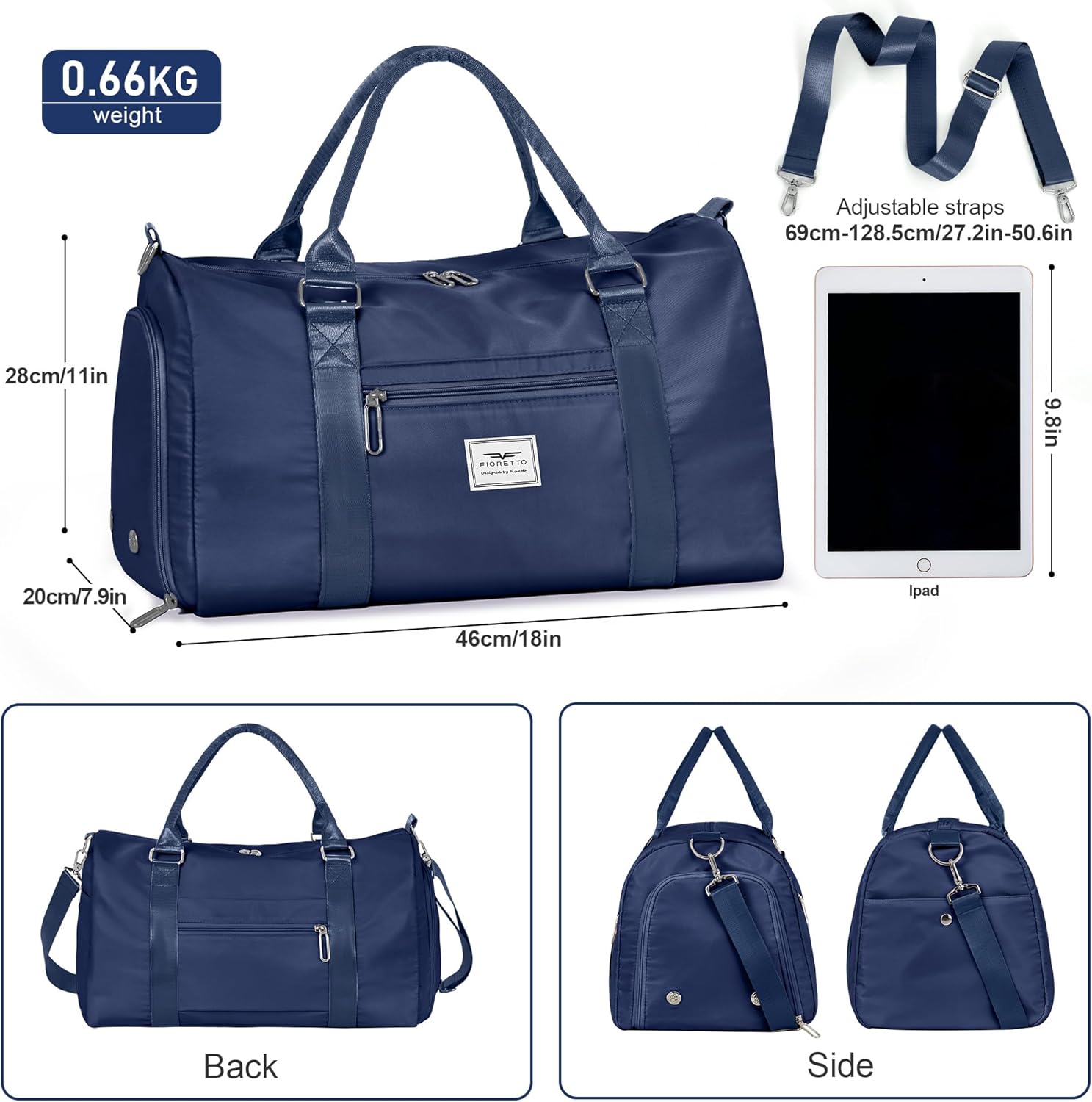 FIORETTO Womens Gym Tote Duffle Bag with Wet Pocket & Shoe Compartment, Sports Duffel Overnight