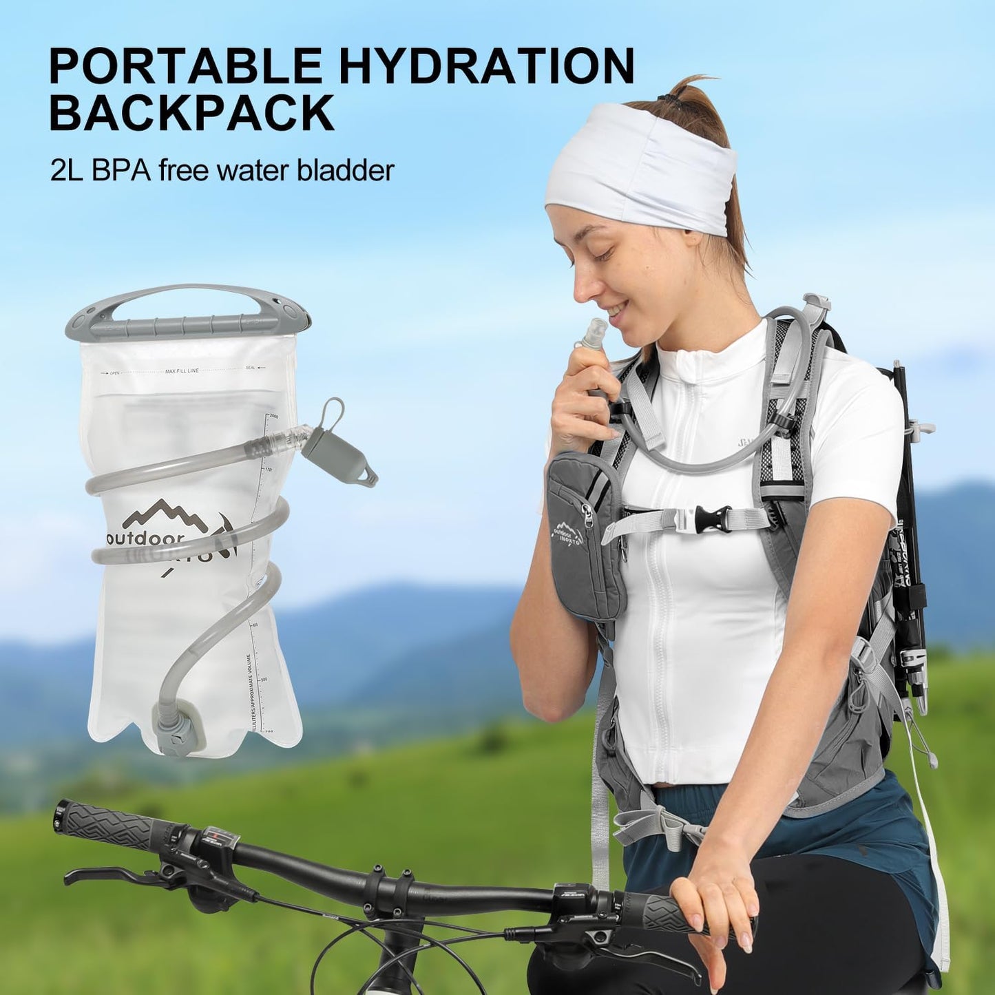 Hydration Pack,20L Hydration Backpack, Hiking Internal Frame Backpacks with 2L Hydration Water Bladder and Rain Cover, for Cycling,Camping, Hunting,Ski, Snow for Men, Women (grey)
