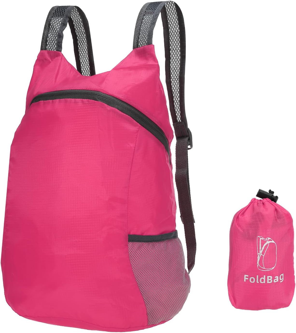 PATIKIL Hiking Backpack, 15L-20L Packable Lightweight Backpack Daypack Small Foldable Outdoor Camping Cycling Backpacking Shoulder Bag, Rose Red