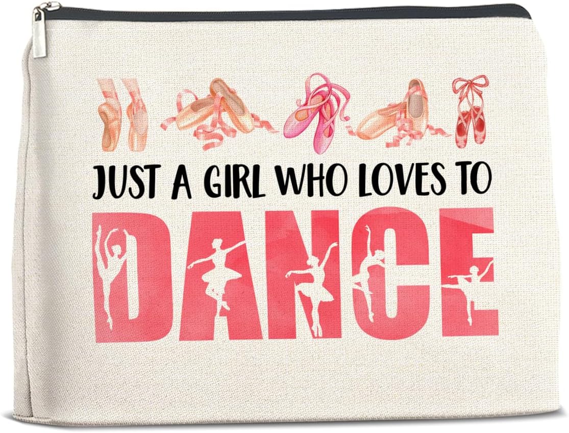 Dance Gifts Makeup Bag for Girls & Women Students & Dancers - Cosmetic Bag with Zipper for Dance Competition