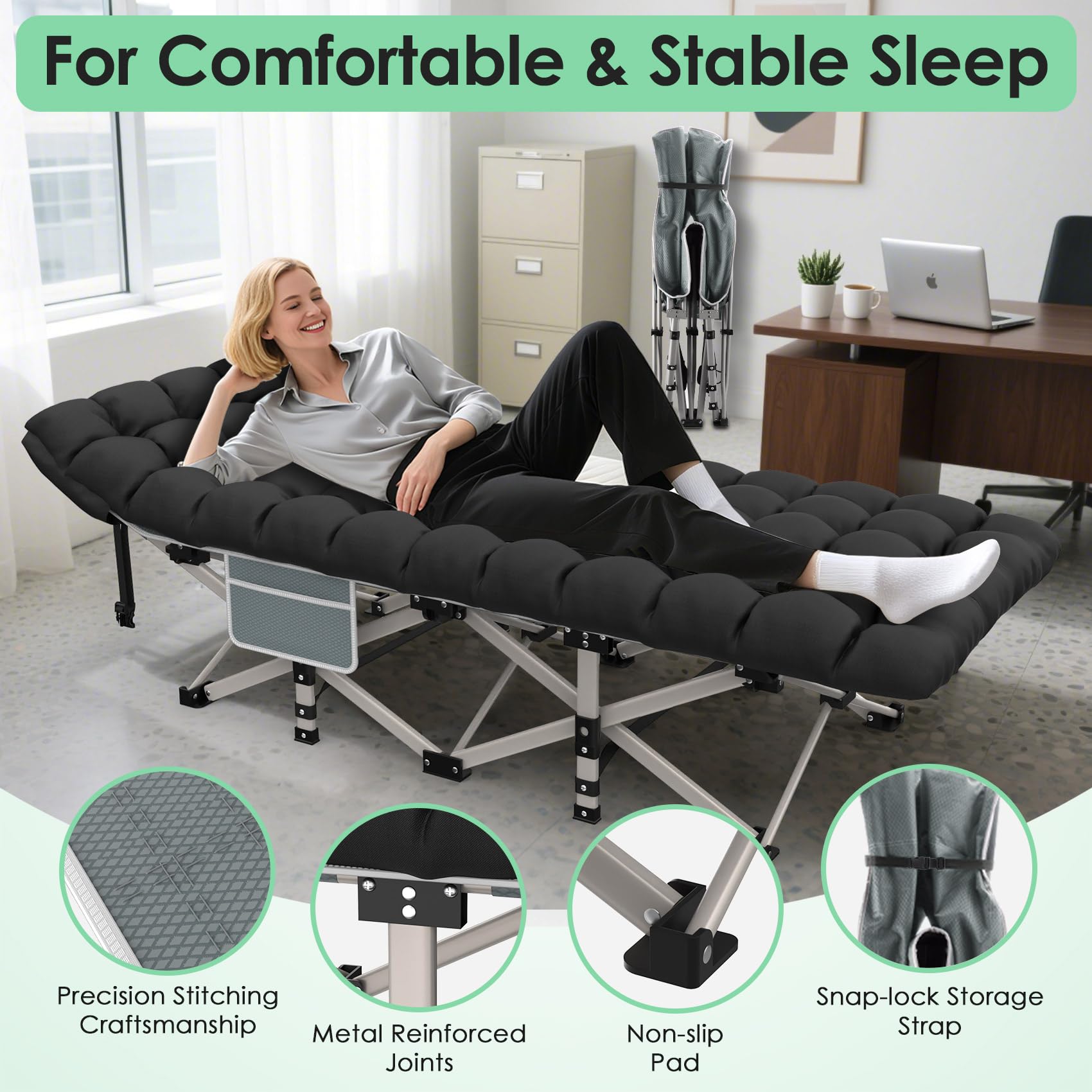 Suteck Camping Cot, Folding Camp Bed for Adults with Soft Thicker Cushion