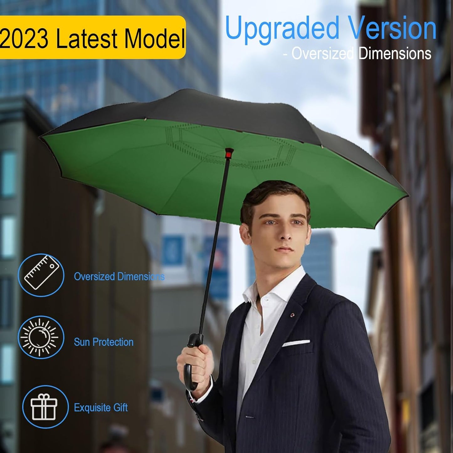 SIEPASA 49/56 Inch Inverted Reverse Upside Down Umbrella, Extra Large Double Canopy Vented Windproof Waterproof Stick Golf Umbrellas with C-shape Handle.