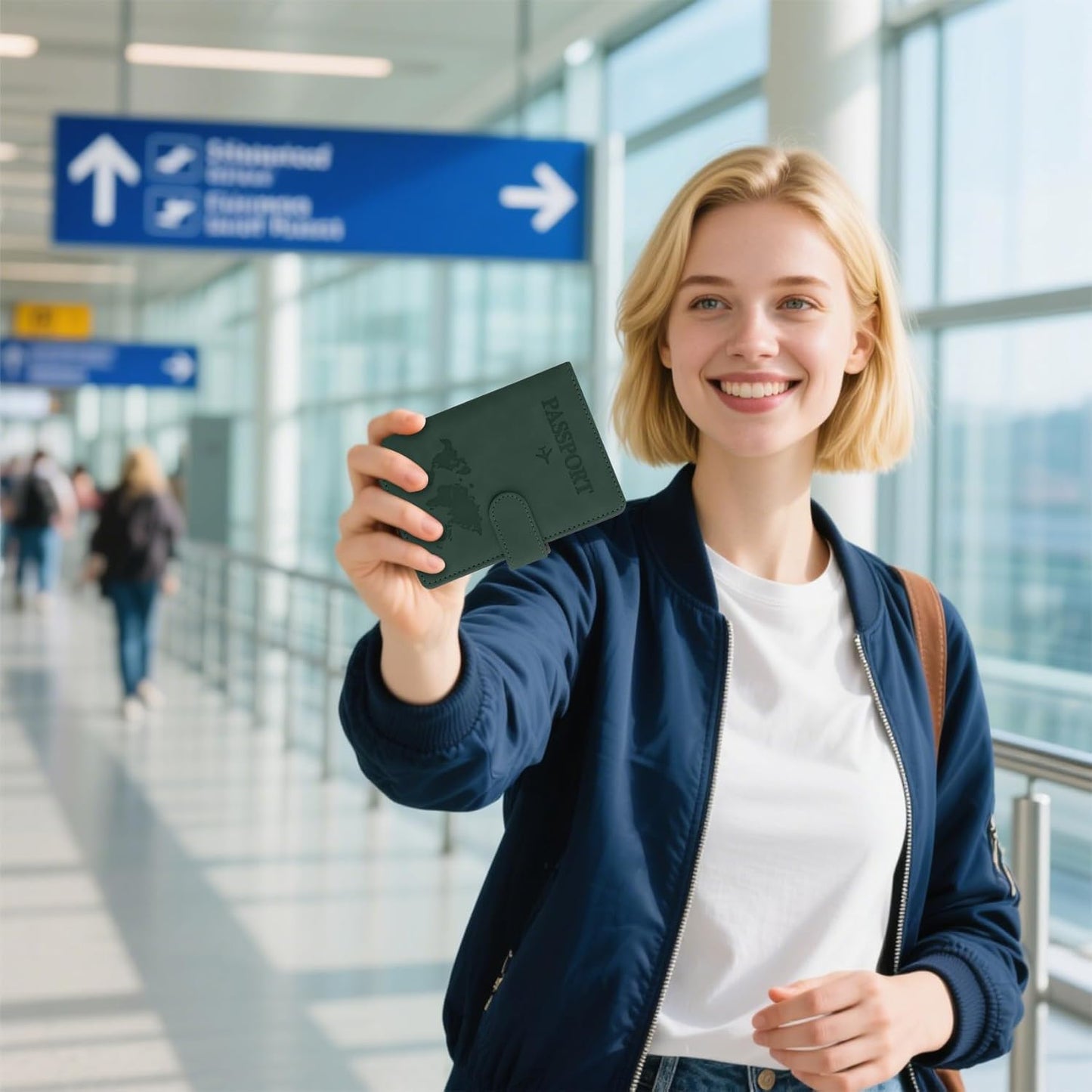 Passport Holder for Travel Essentials, Dark Green Leather Passport Cover, Passport Wallet Holders for Women Men Family Travel Gifts Must Have Accessories, Credit Card Cash Air Ticket Storage Supplies