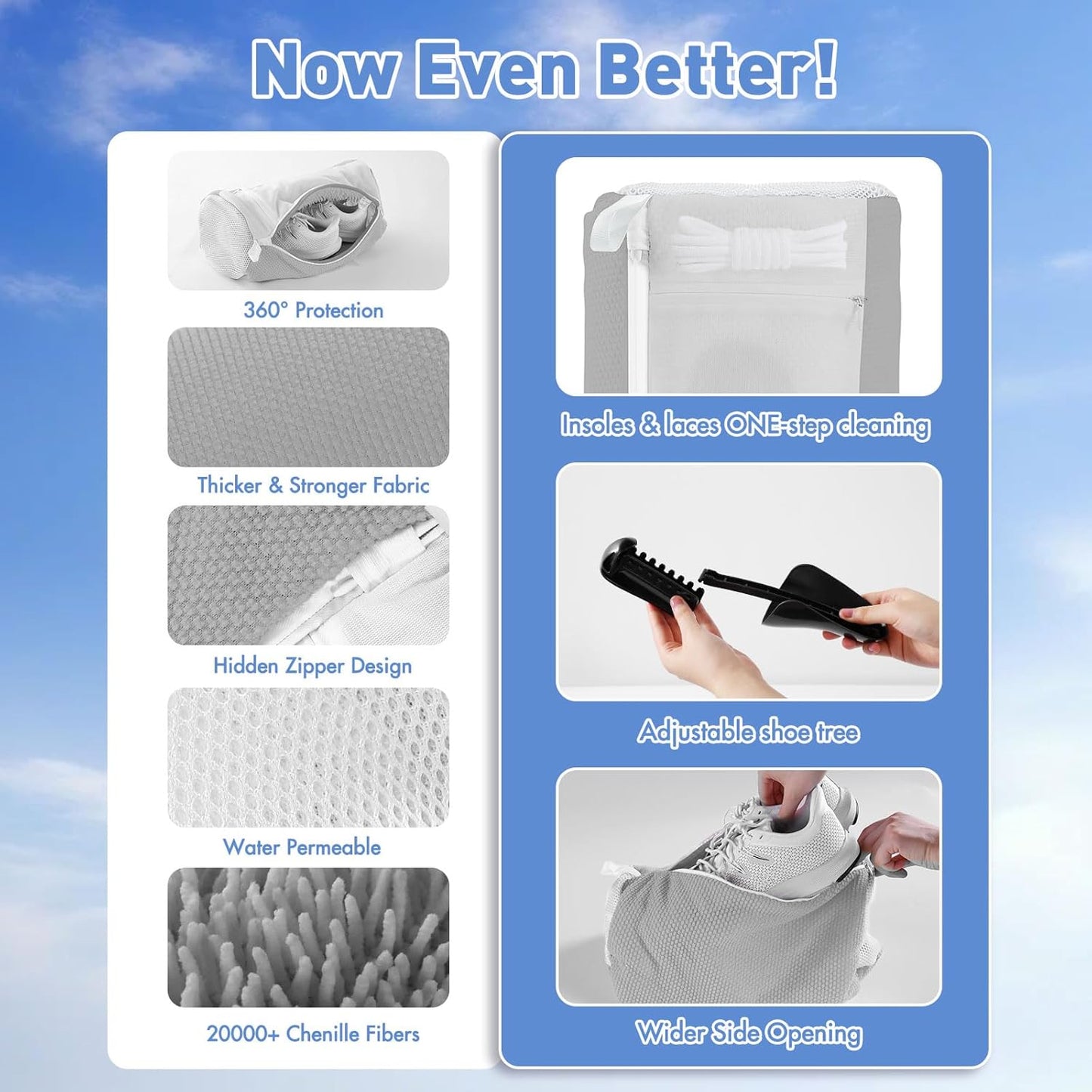 Shoe Washing Machine Bag for Washer and Dryer - Reusable Lint-free, Large Laundry Shoe Bag for