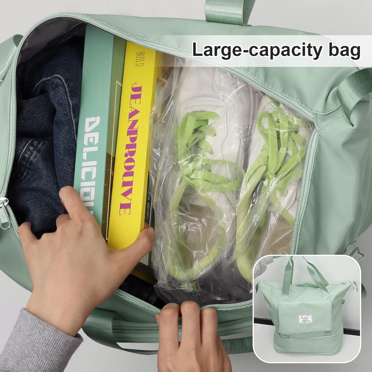 Large Capacity Folding Travel Tote Bag, Oxford Fabric Waterproof Lightweight Foldable Travel Duffel Bag, Portable Expandable Travel Bag, Dry and Wet Separation Carry On Bag for Airplanes