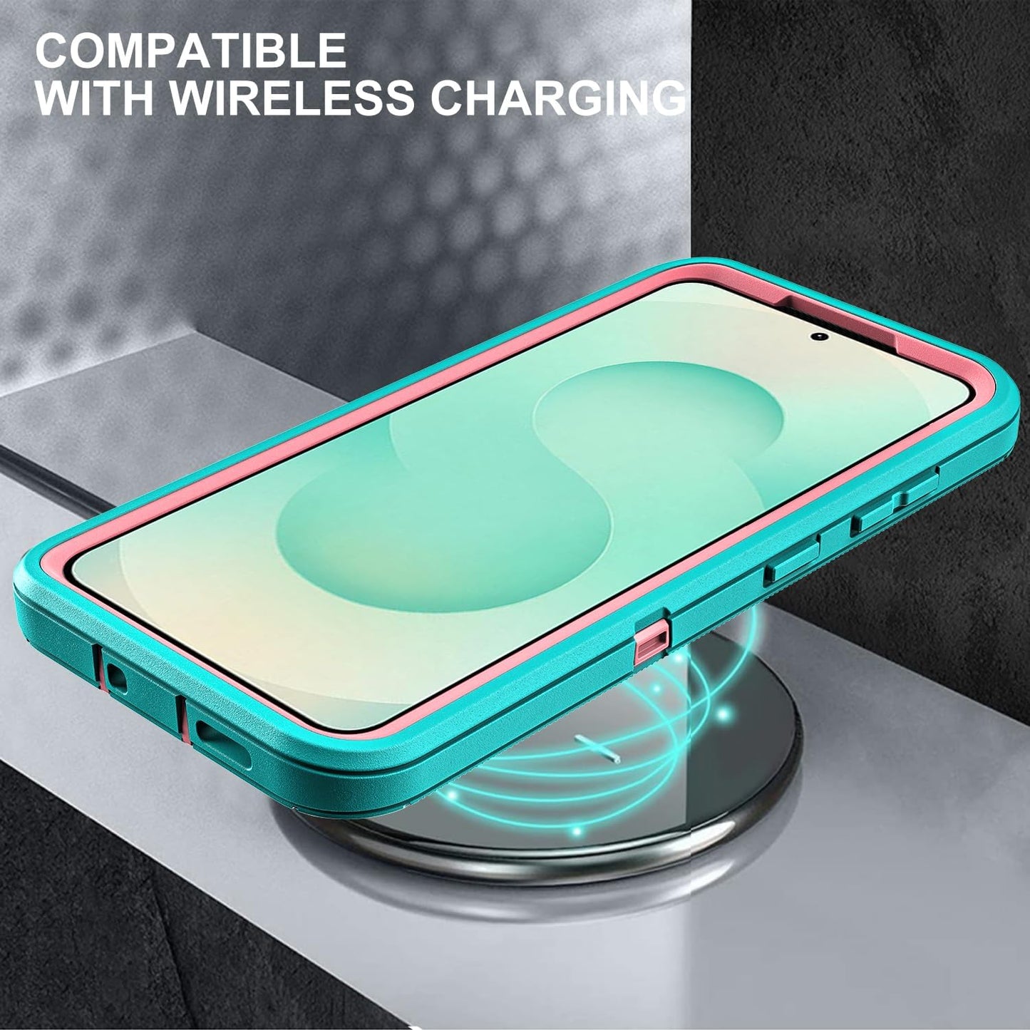 for Samsung Galaxy S25 Plus Case, Military Grade Heavy Duty Shockproof/Drop Proof/Dust Proof Case with 2Pcs Tempered Glass Screen Protector & 1PcsCamera Lens Protector (Aqua Blue/Pink)