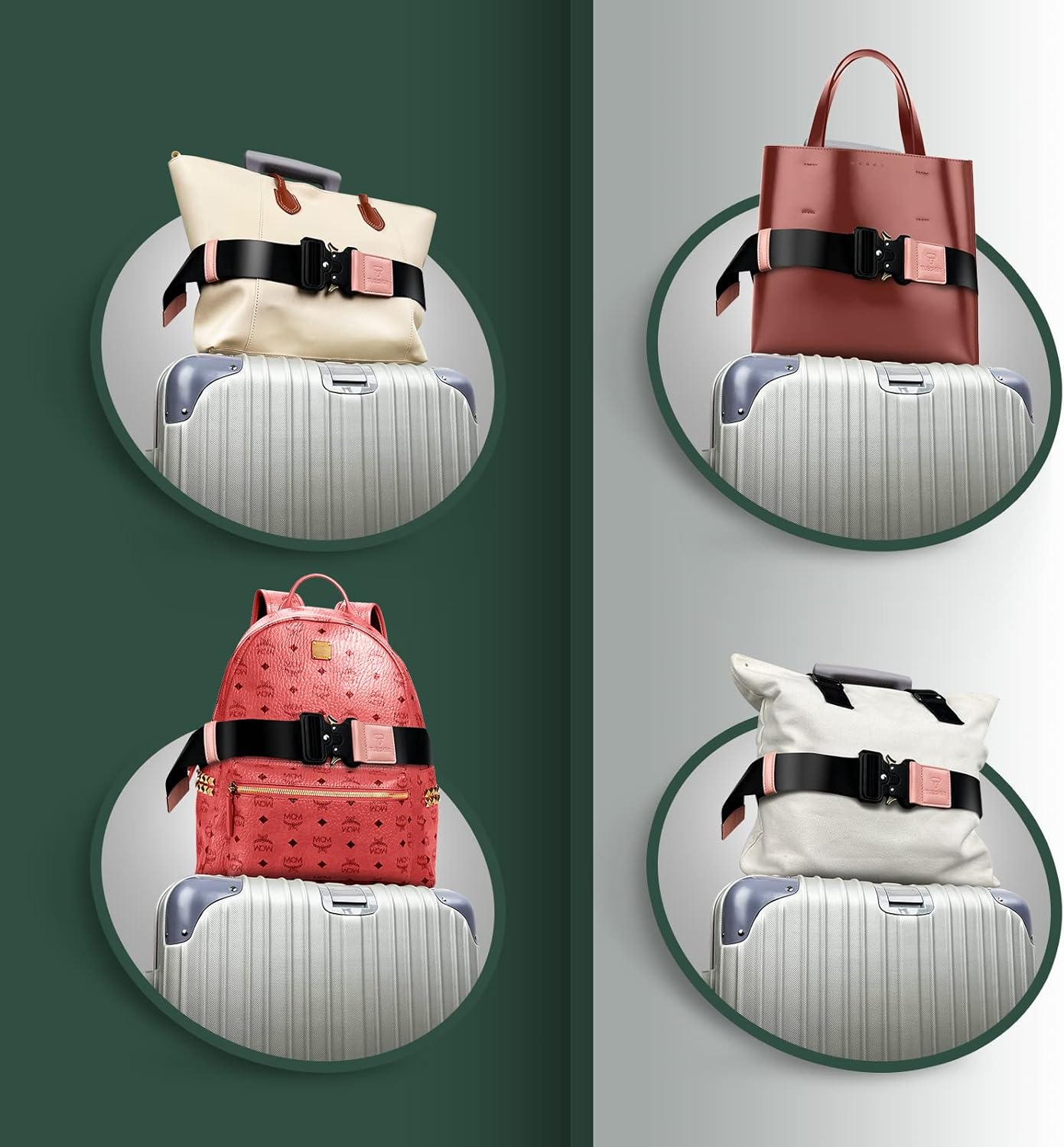 Luggage Straps for Carry On, Vethers Add a Bag Travel Belt, Hands Free Luggage Helper, Adjustable and Stylish Belt with Metal Buckles for Second Bag, Tote, Airport Travel Accessory (Pink)