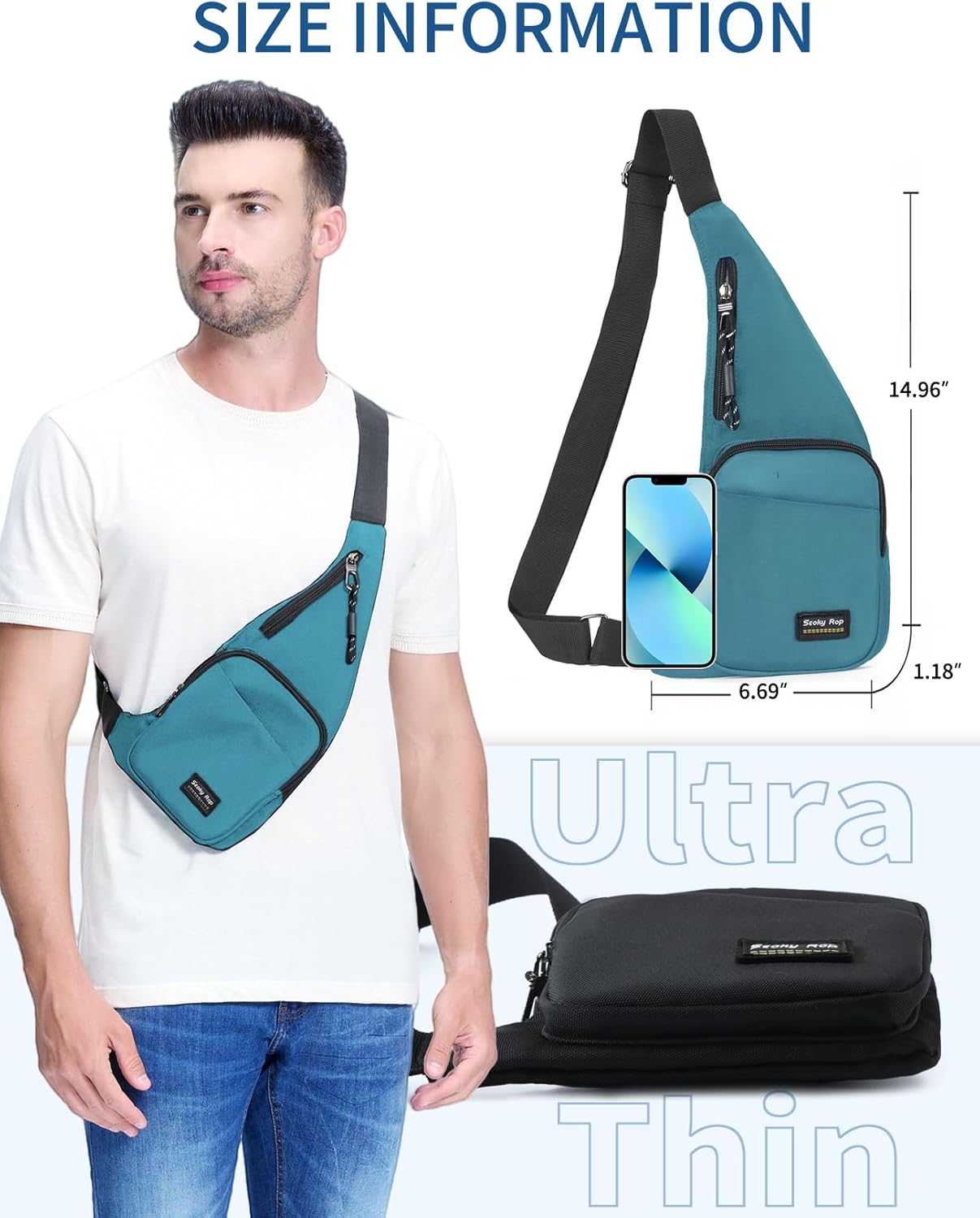 Seoky Rop Sling Bag for Men Women Slim Personal Purse Pocket Small Anti-Thief Crossbody Chest Bag for Travel Hiking Sky Blue