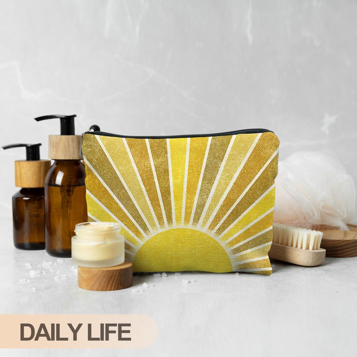 Boho Makeup Bag, Boho Abstract Yellow Sun Makeup Bags for Women, Boho Gifts for Women, Boho Makeup Pouch Zipper Pouch, Yellow Aesthetic Makeup Bag