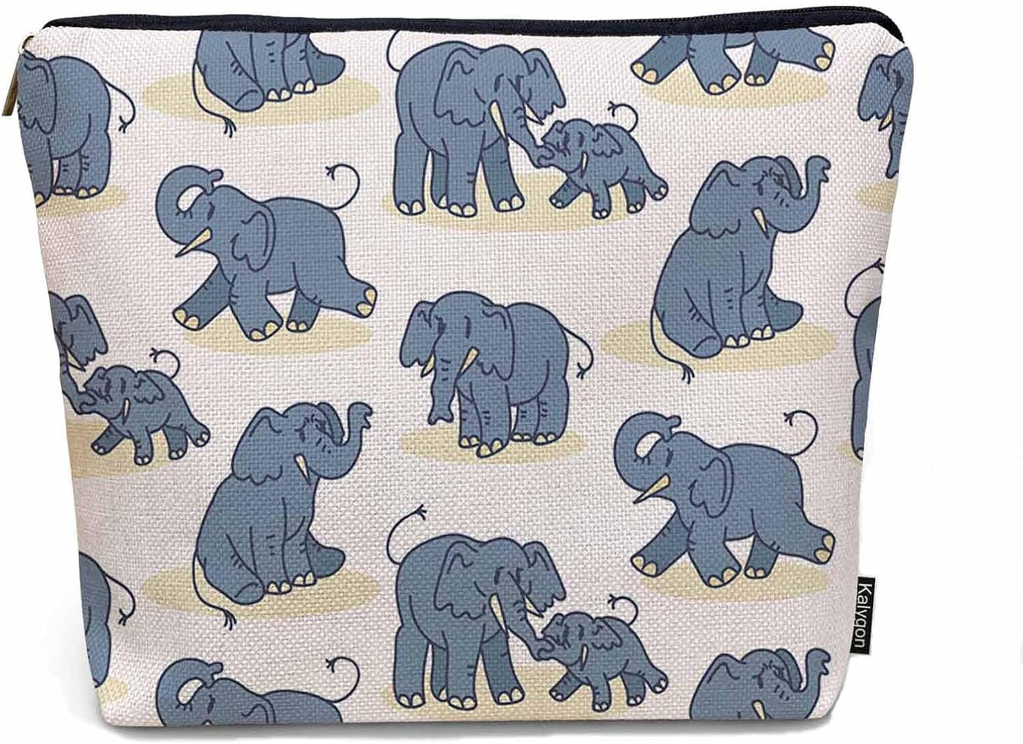 Elephant Makeup Organizer Bag Cosmetic Bag For Men Women, Cute African Animal Elephant Blue Travel Toiletry Bag Flax Makeup Bags Purse Business Makeup Pouch For Toiletries Cosmetics