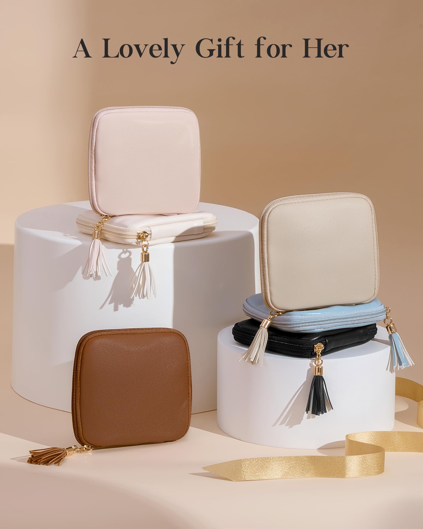 Lolalet Travel Jewelry Case Organizer, Small Soft Jewellery Pouch -Oatmeal