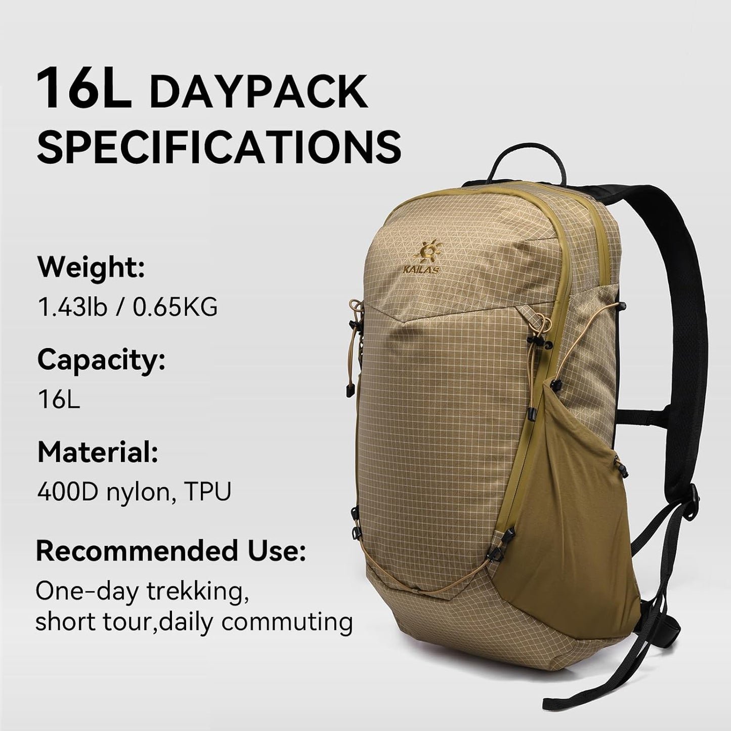 KAILAS Far Mountain16L Lightweight Hiking Backpack Trekking Daypack Small Backpacks Traveling Camping Sand