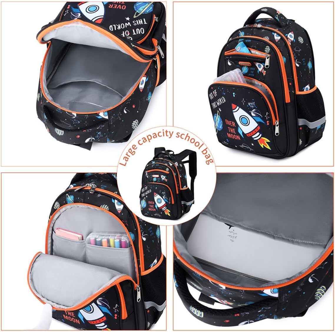 Cusangel Backpack for Boys Girls School Bookbags,Kindergarten Elementary Middle School Lightweight Waterproof Multifunctional Large Capacity for Backpack (16 inch Space Fun Prints)