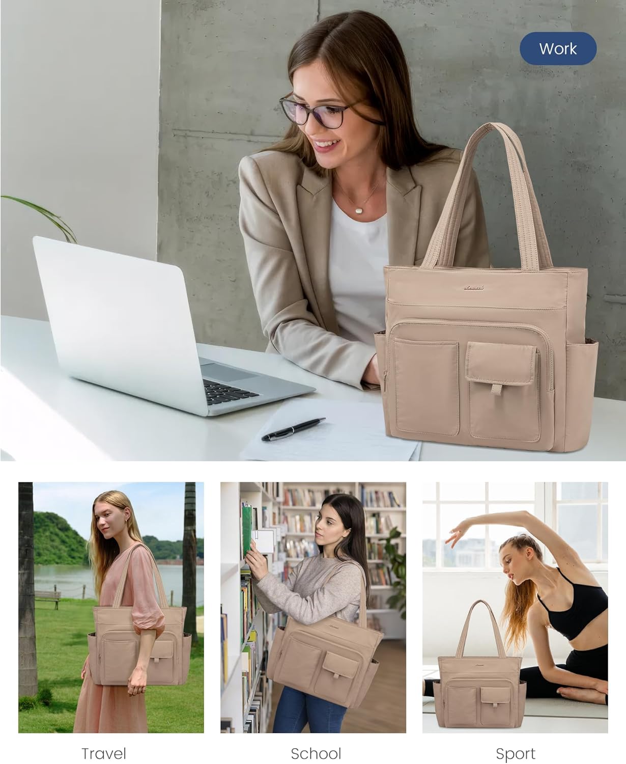 LOVEVOOK Tote Bag for Women,Light Puffer Tote Bag with Multi-pockets,Stylish Carry on Laptop Bags for Daily,Travel,Work,Gym