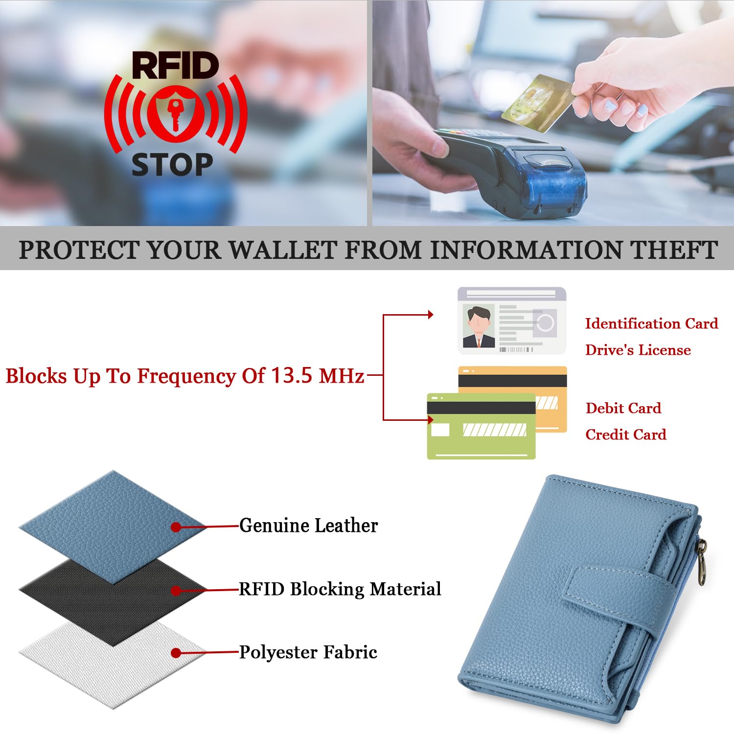 Airkit Small Wallet Women RFID Blocking Soft Leather Bifold Compact Card Holder Wallet for Women