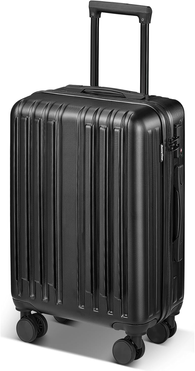 20 inch Carry-on Luggage Hardside Lightweight Suitcase with Spinner Wheels TSA Lock Airline Approved Suitcase for Travel Business, Black