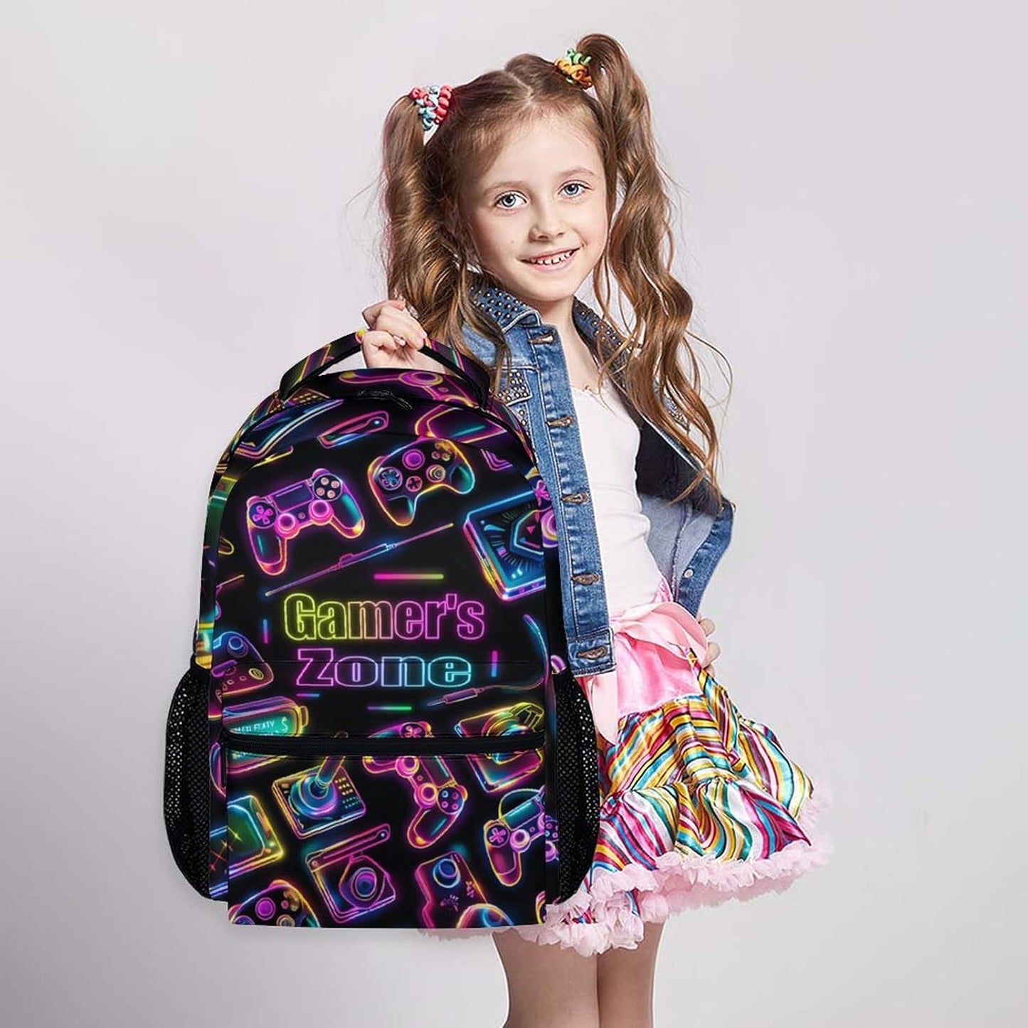 School Backpacks for Boys Girls, 17" Game Backpack for Children Students, Large Capacity Gaming Bookbag for Kindergarten Primary, School Supplies Gift for Travel Hiking Camping