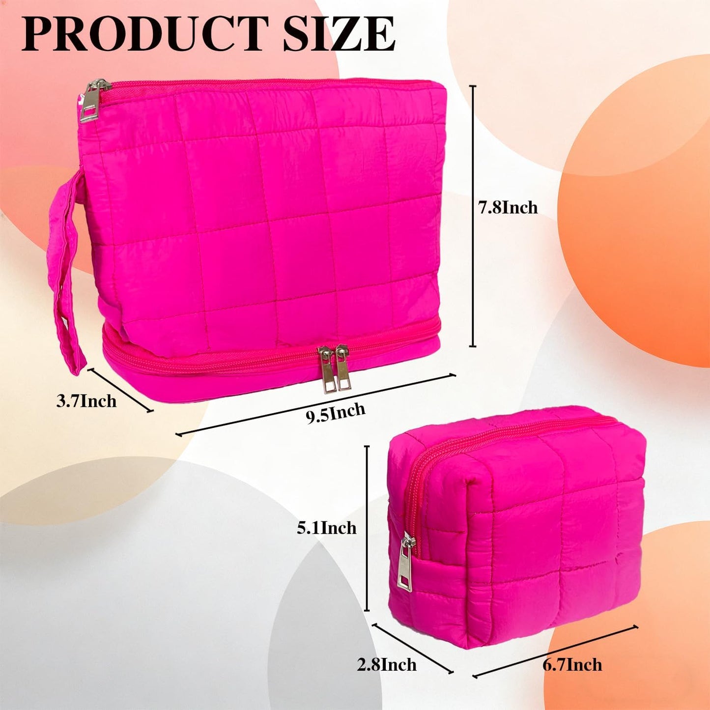 Rose Red Puffy Puffer Makeup Bag for Purse Small Makeup Pouch Quilted Cosmetic Bag Cute Cotton Toiletry Pouch Bag for Women