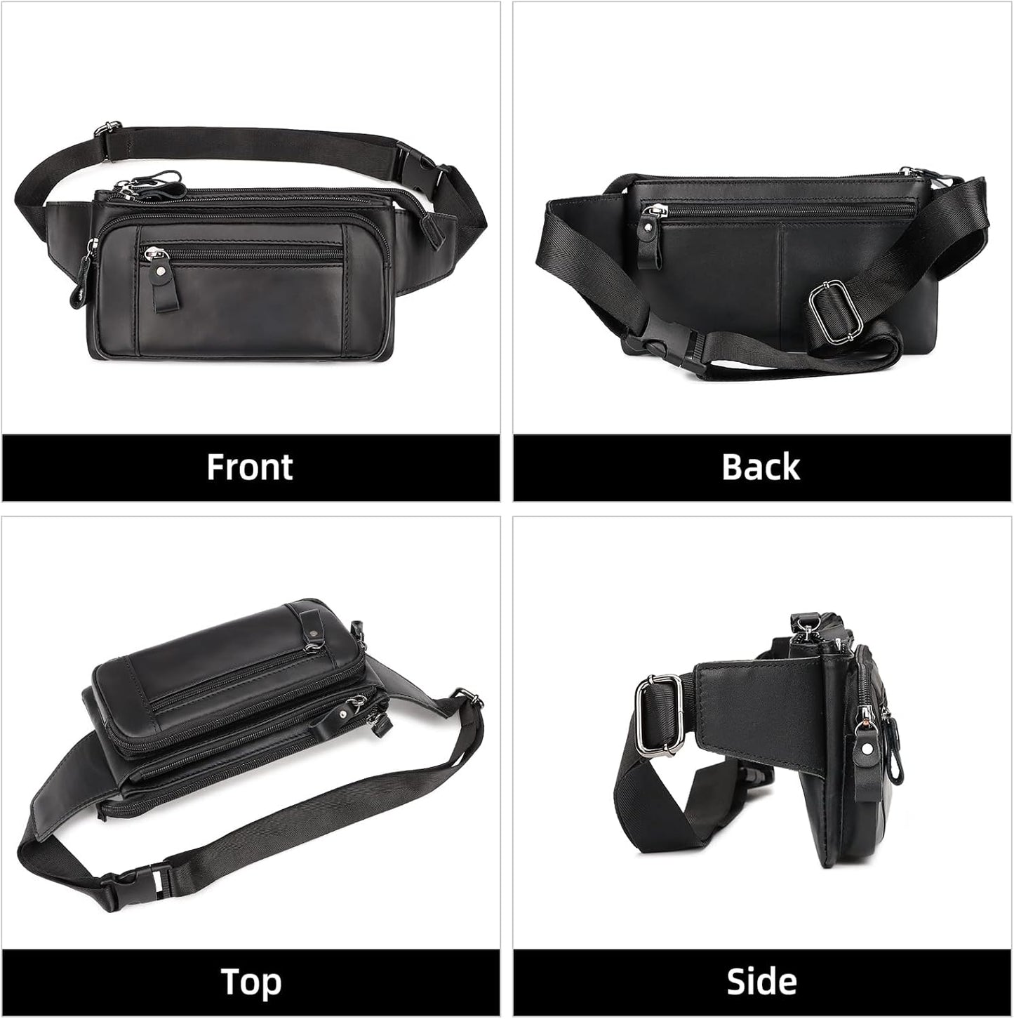 Leather Fanny Pack for Men Women, Fashion Waist Packs Small Crossbody Chest Bag with Adjustable Belt for Outdoor Travel Hiking Cycling