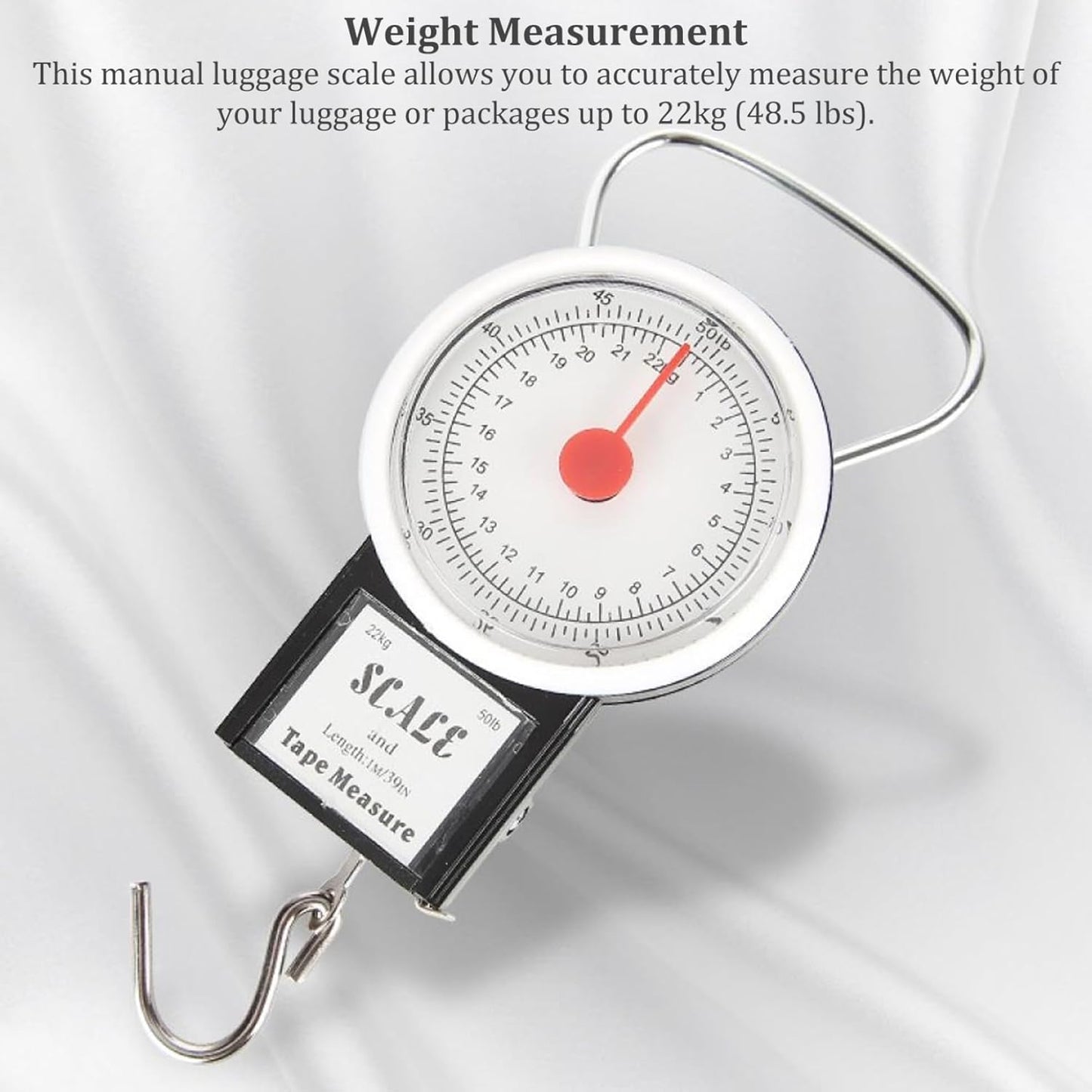 Luggage Scales, Manual Luggage Scale 22kg Portable Travel Scales for Luggage Weight Scale with 1m Tape and Adjustable Scale Hanging Suitcase Scales for Package Weighing