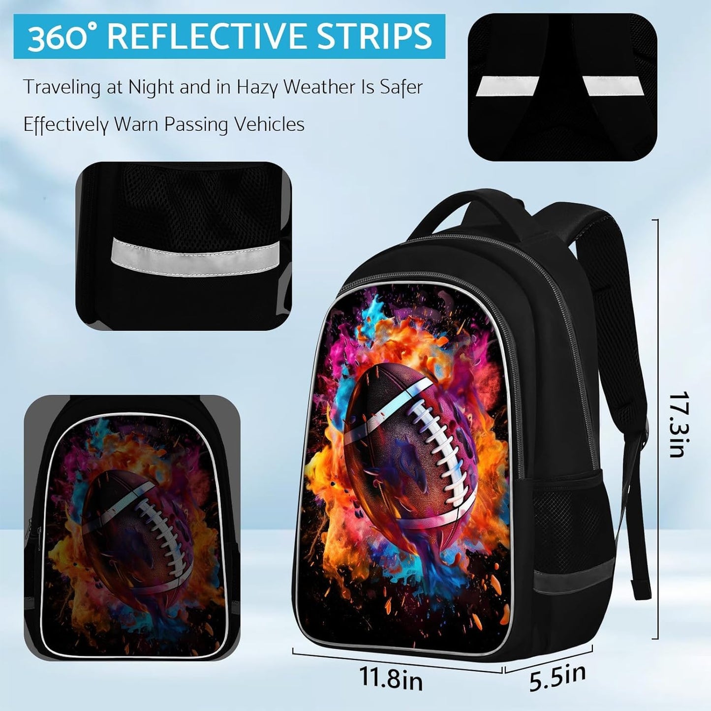 School Backpack for Boys - American Football Boys Backpack for Kids Children Teens Elementary Middle School - Students Bag for Ages 6-18,17″Bookbag Multifunctional Large Capacity
