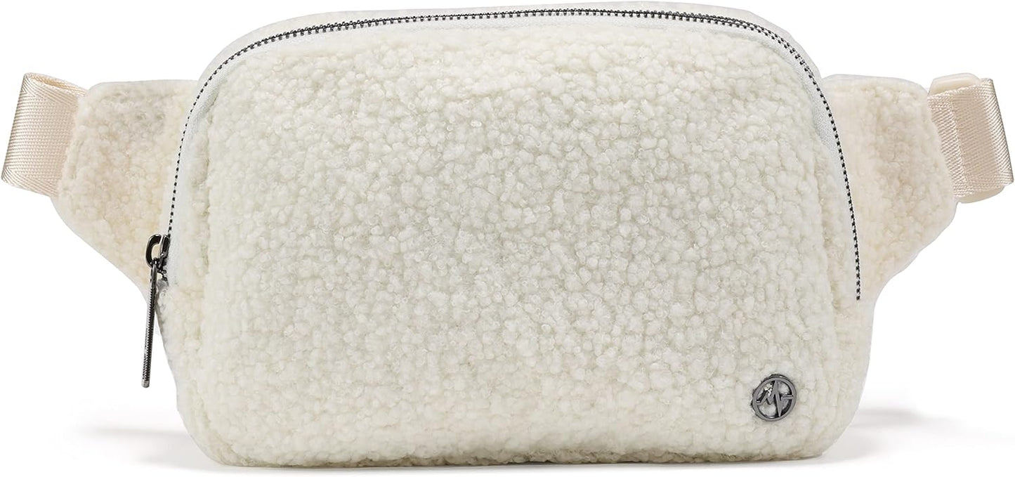 Pander Large 2L Fanny pack Everywhere Fleece Belt Bag for Women and Men with Adjustable strap Belt. (Floral White)