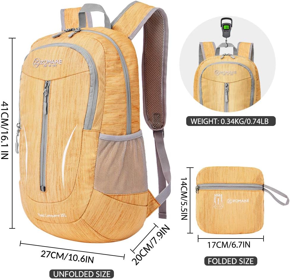 ZOMAKE 25L Ultra Lightweight Packable Backpack, Foldable Hiking Backpacks Water Resistant Small
