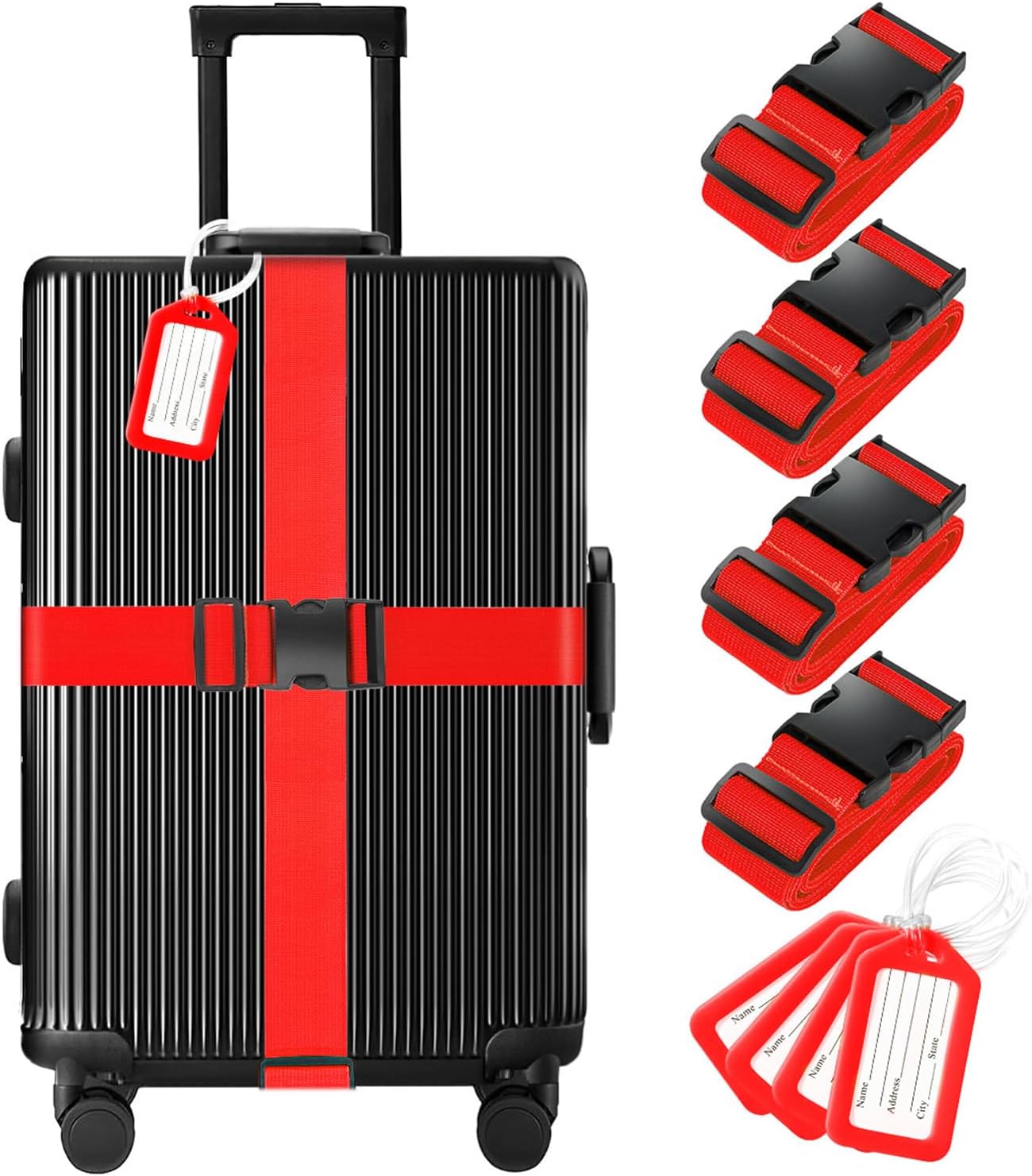 8 Pack Luggage Straps and Tags Set (4 Straps, 4 Tags), Luggage Straps for Suitcases TSA Approved