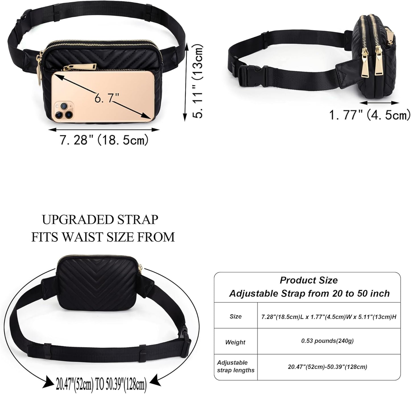 UTO Fanny Pack for Women Crossbody Trendy Fashion Belt Purse Chest Waist Hip Bumbag for Outdoor Shopping Travel Hiking