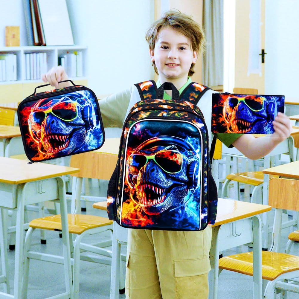 3Pcs Backpack for Boys, 17" Kids Bookbag with Lunch Box, School Backpacks for Elementary Preschool Kindergarten