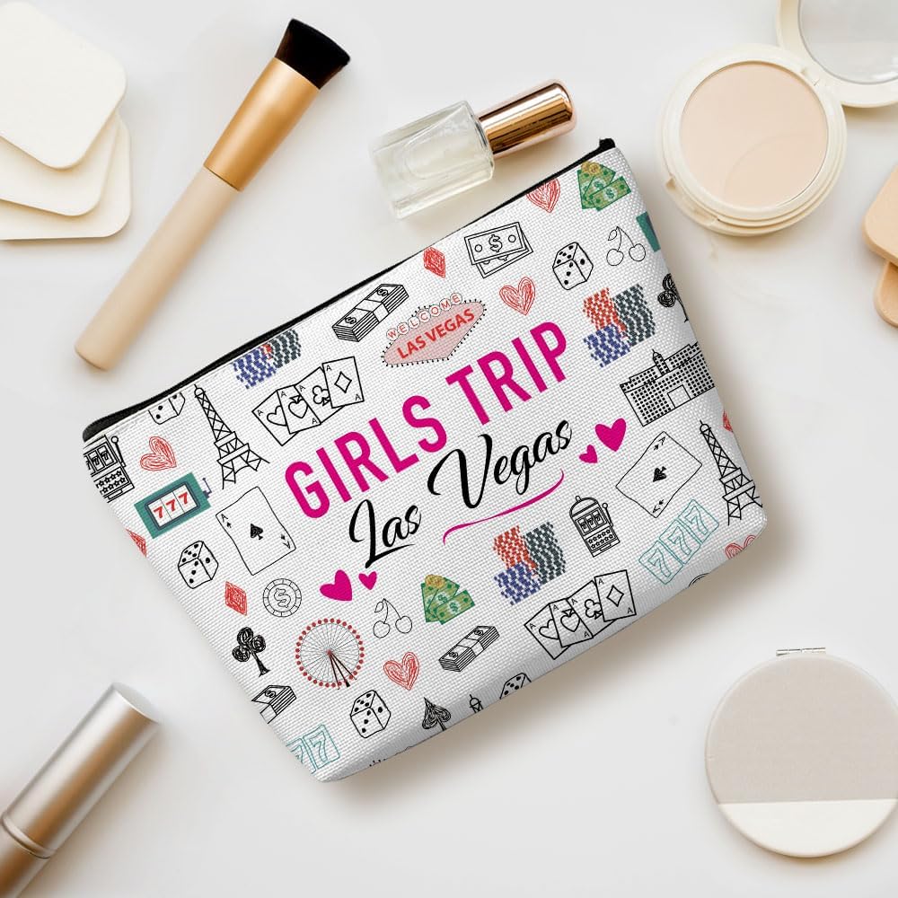 Las Vegas Girls Trip Makeup Bag, Las Vegas Souvenir Las Vegas Lovers Gift Los Angeles Travel Cosmetic Bag for Women Bestie Girls Weekend Birthday Christmas Bachelorette Party Friendship Gifts