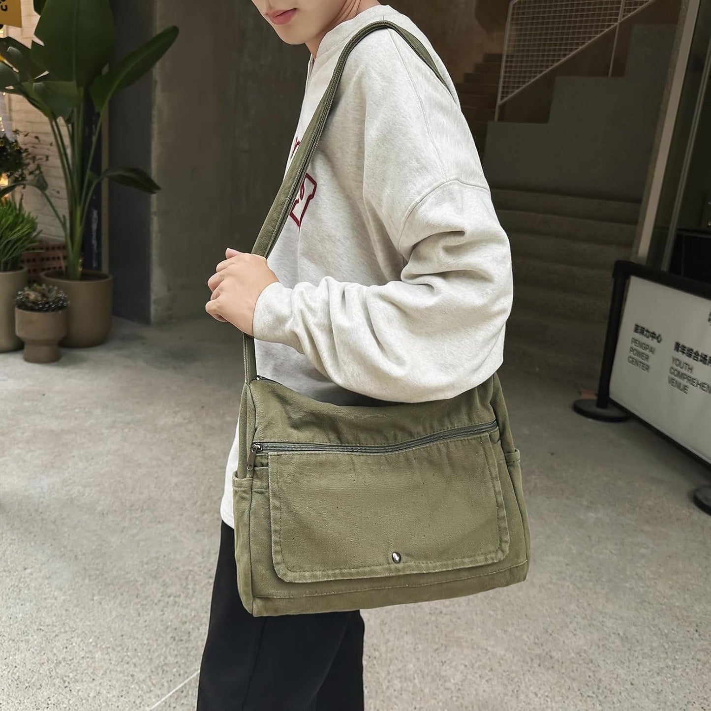 Canvas Messenger Bag for Women Hobo Crossbody Shoulder Bag Vintage Satchel Tote Handbag with Multiple Pockets