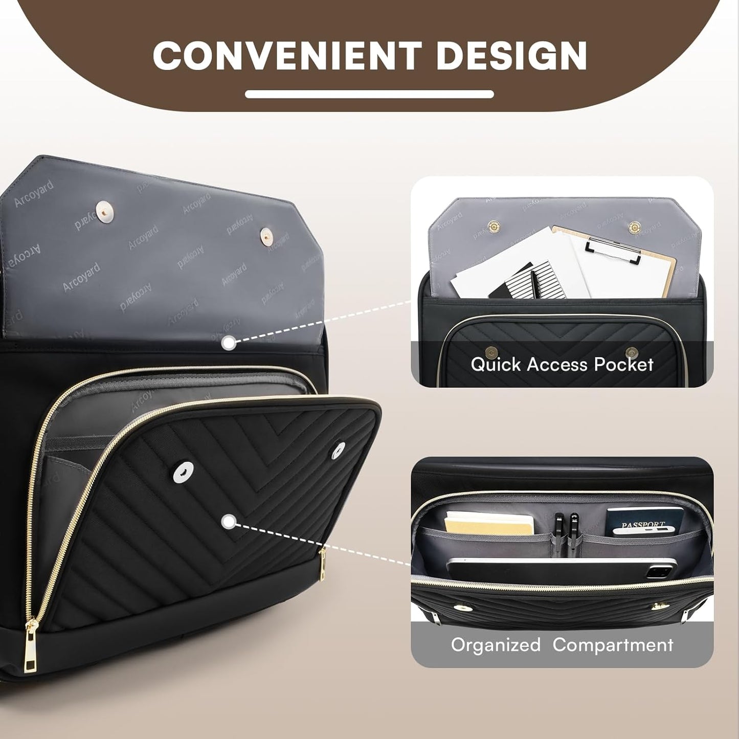 Rolling Laptop Bag Women, Rolling Briefcase for Women for Work, 17.3 Inch Computer Bag with Wheels, Fashion Flap Laptop Bag With Wheels for Work Business, TSA Friendly Design, Black