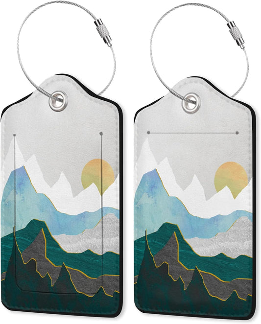 Luggage Tag,Mountains Landscape Sunset Luggage Tags for Suitcases with Privacy Name Id Card PU Leather Luggage Tags for Women/Men Travel