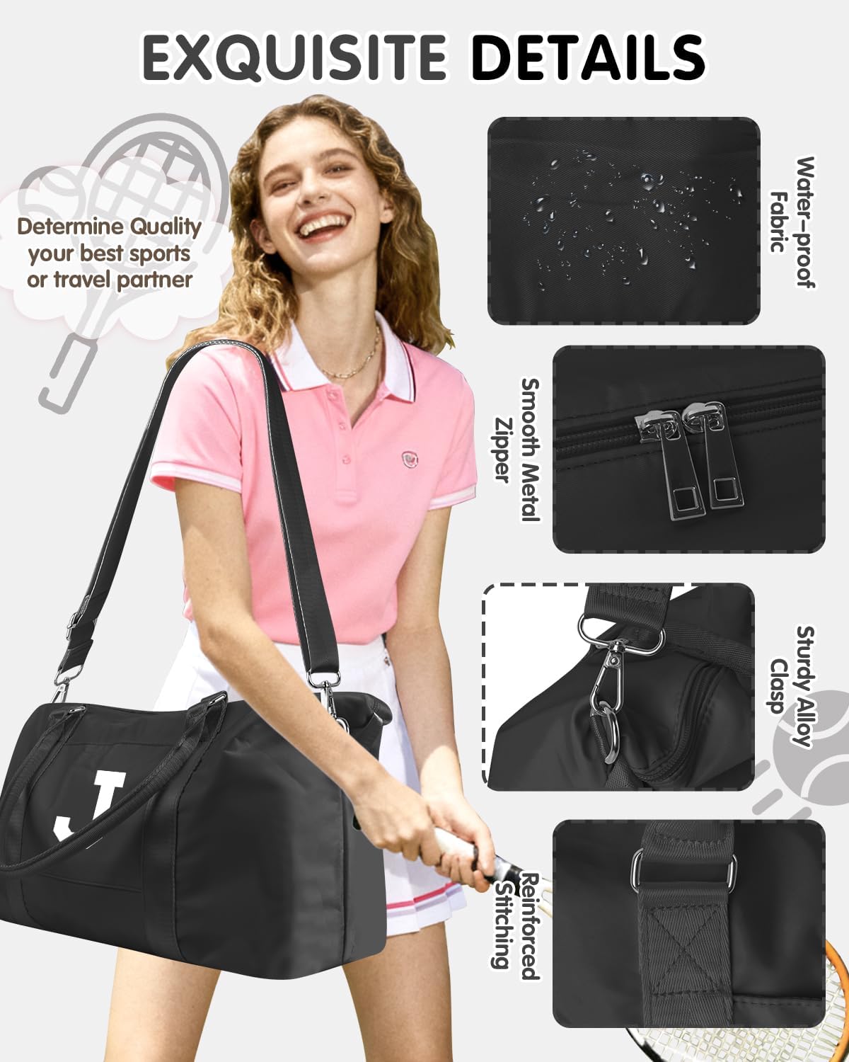 Initial Travel Duffel Bag Sports Gym Bag for Boys Teen Birthday Gifts,Black Personalized Weekender Bag Carry On Tote Bags for Men,Waterproof Overnight Luggage Bag Airplane Travel Essentials(Letter J)