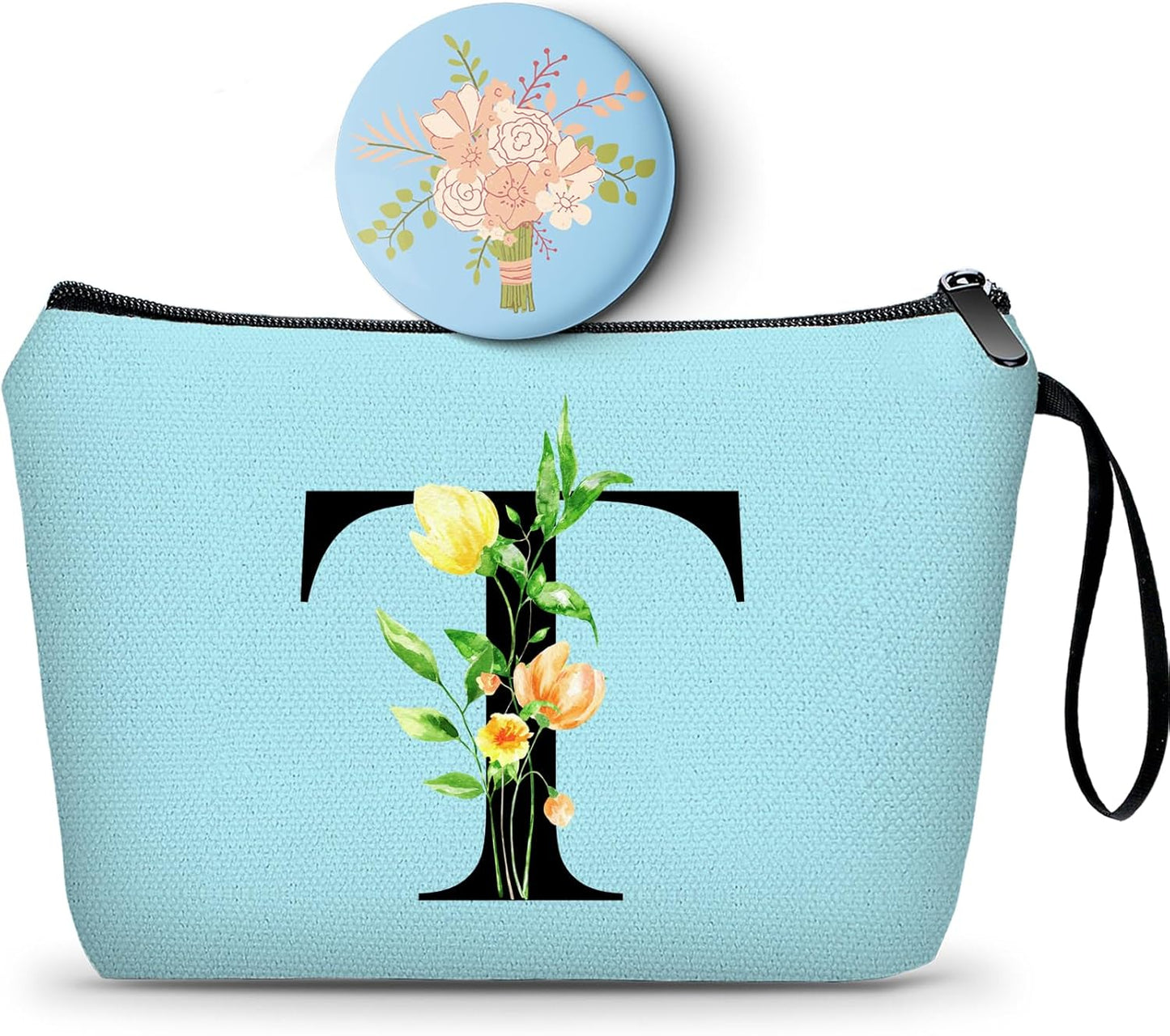 Women Birthday Unique Bride to be Bridal Shower Initial Gifts for Mom Sister Friend Her Teacher Aunt Makeup Cosmetic Bag with Mirror Mothers Day Christmas Graduation T