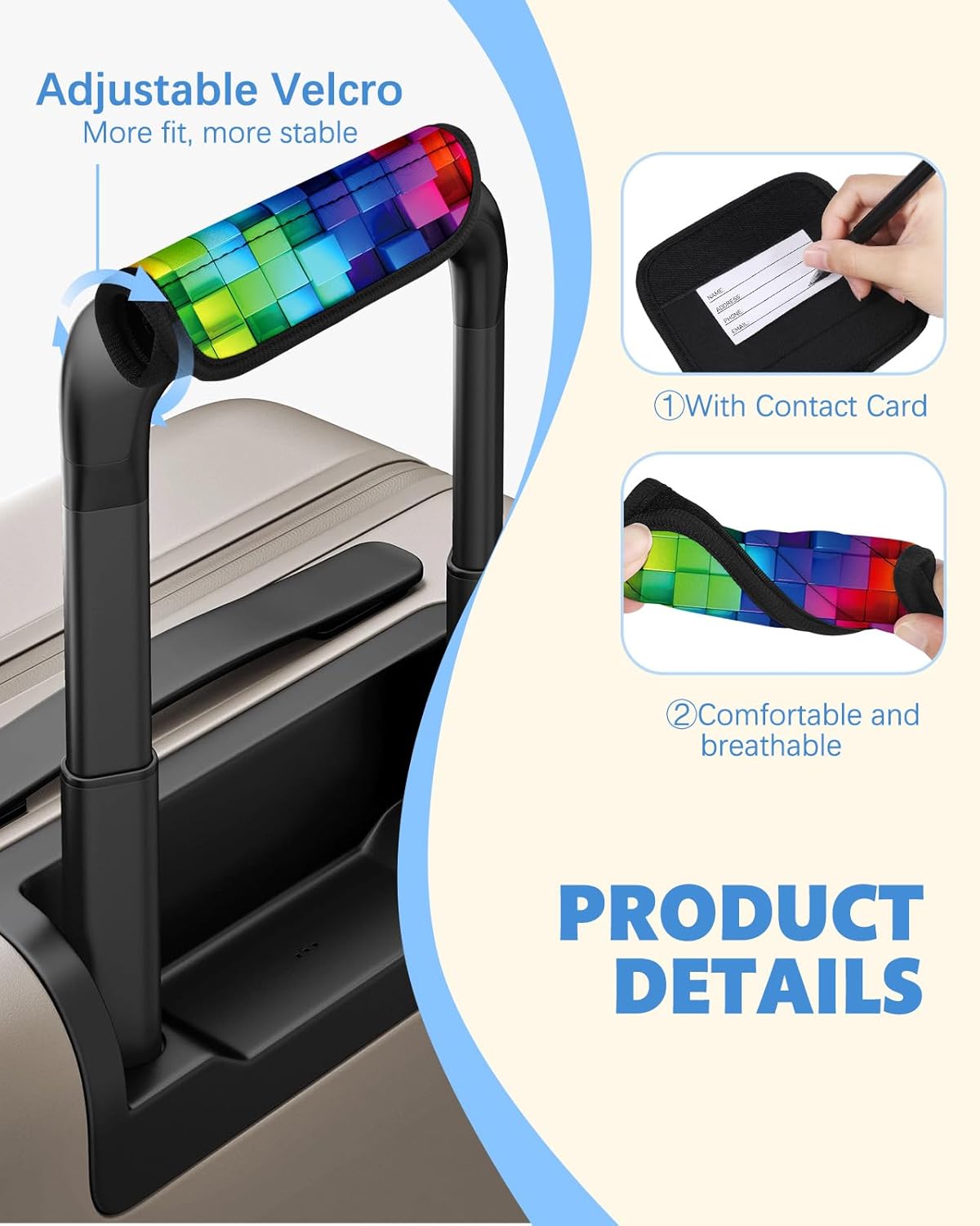 Slohif Luggage Handle Wrap 3Pcs Suitcase Identifier - Bag Strap Cover For Bogg Travel Accessories Easy Identification Bright Marker Sleeve Grips Comfort Neoprene Concealed Tag For Airport Color Block