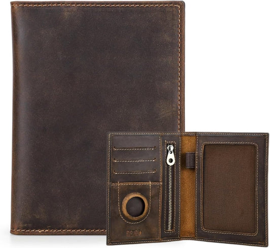 HIDO RFID Passport Holder for Travel, Leather Travel Wallet with Airtag Slot & RFID Blocking