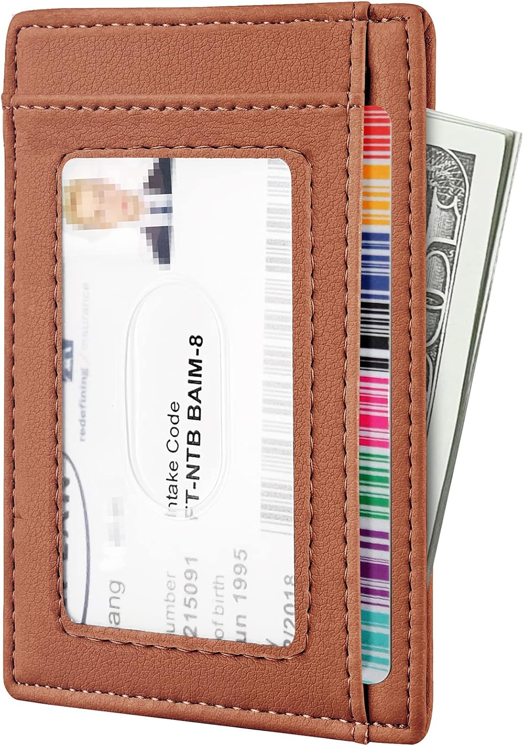Travelambo Front Pocket Minimalist Leather Slim Wallet RFID Blocking Medium Size