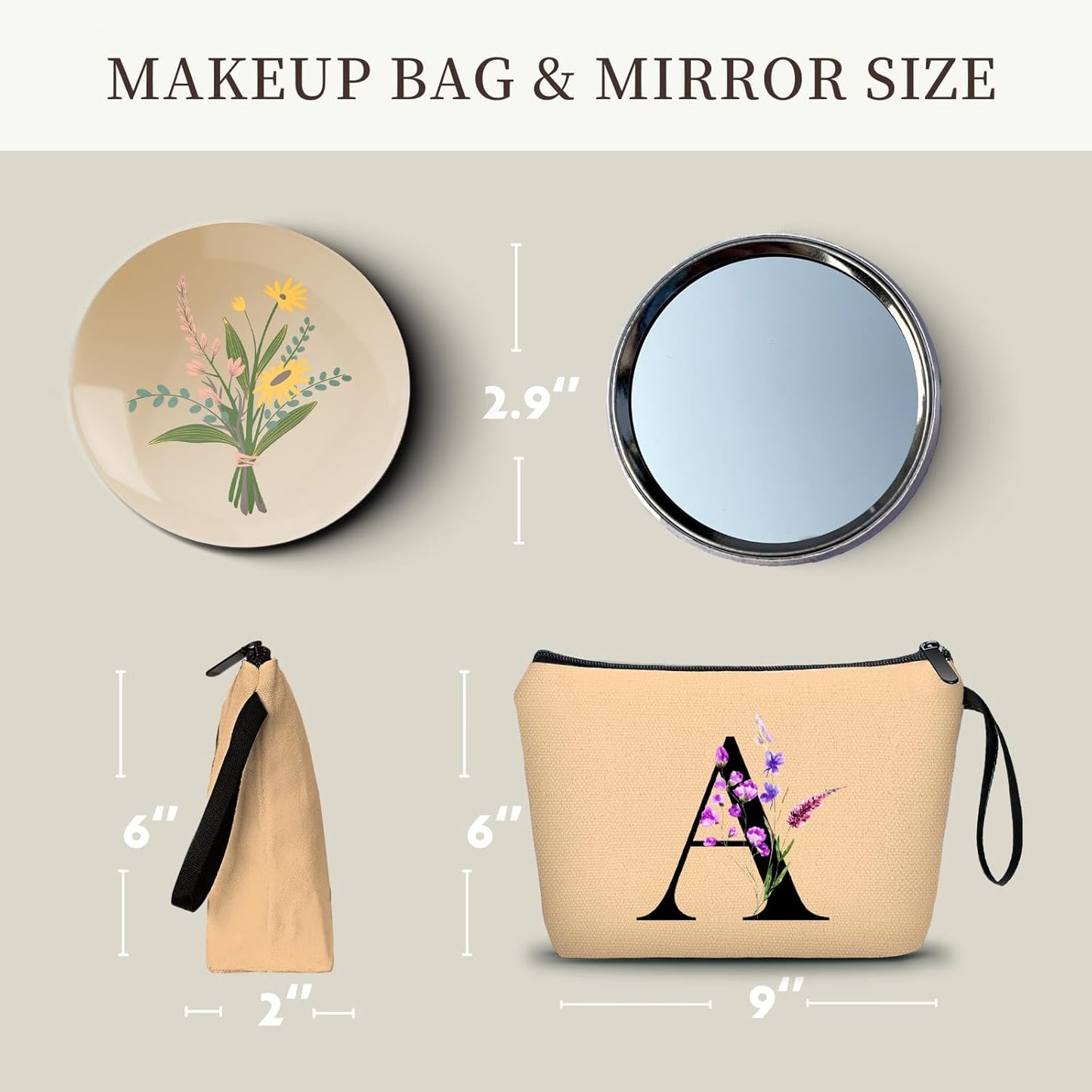 SEAMOON Maid of Honor Friendship Birthday Gifts for Women Her Aunt Sister Bridesmaid Coworkers Bride Personalized Makeup Cosmetic bag with Mirror Mothers Day Christmas Graduation A