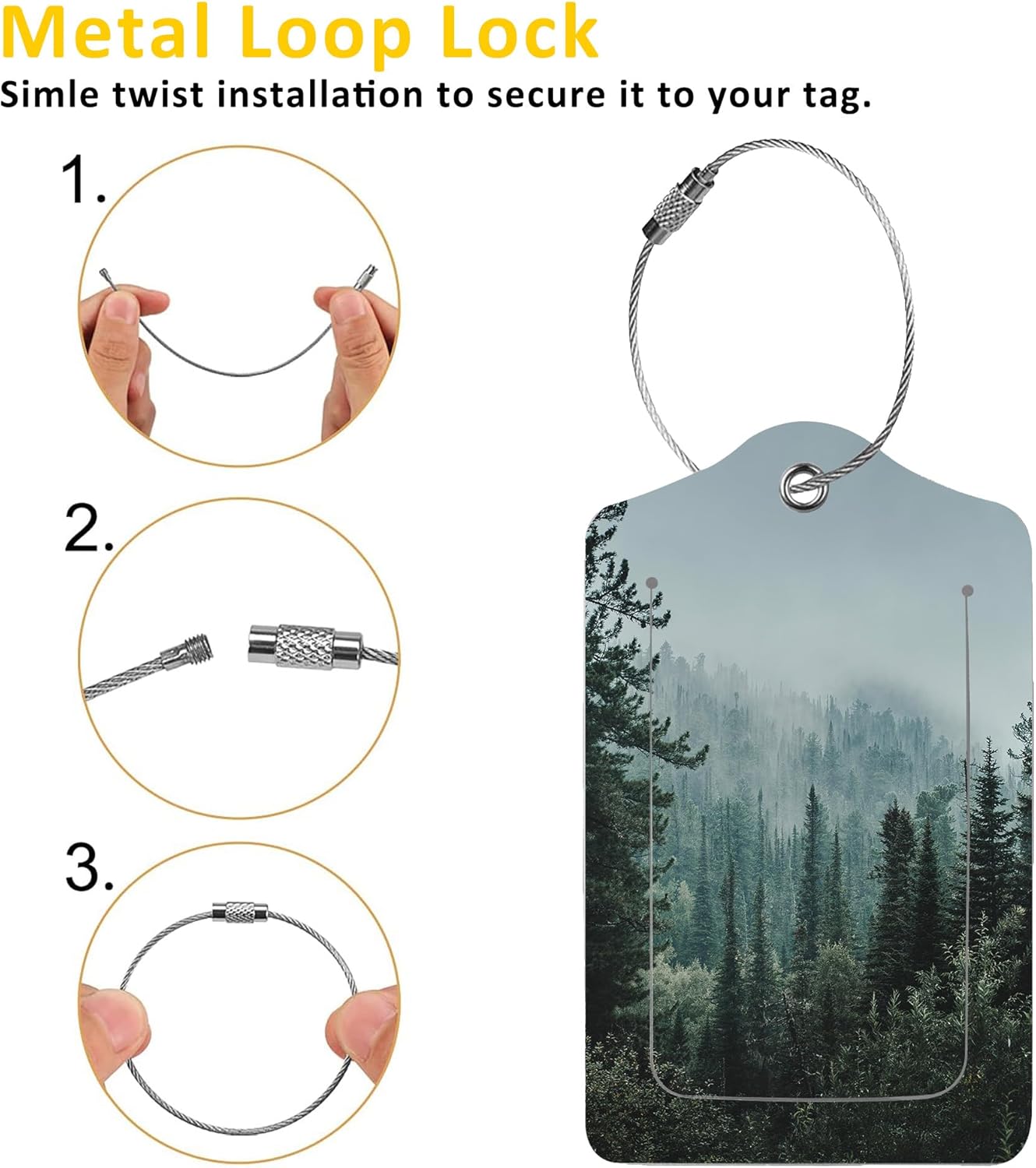 2 Pack Luggage Tags for Suitcases,Misty Valley and Dark Forest Luggage Tag,PU Leather Id Label Luggage Tags with Stainless Steel Loop and Privacy Cover for Women Men Teens Travel