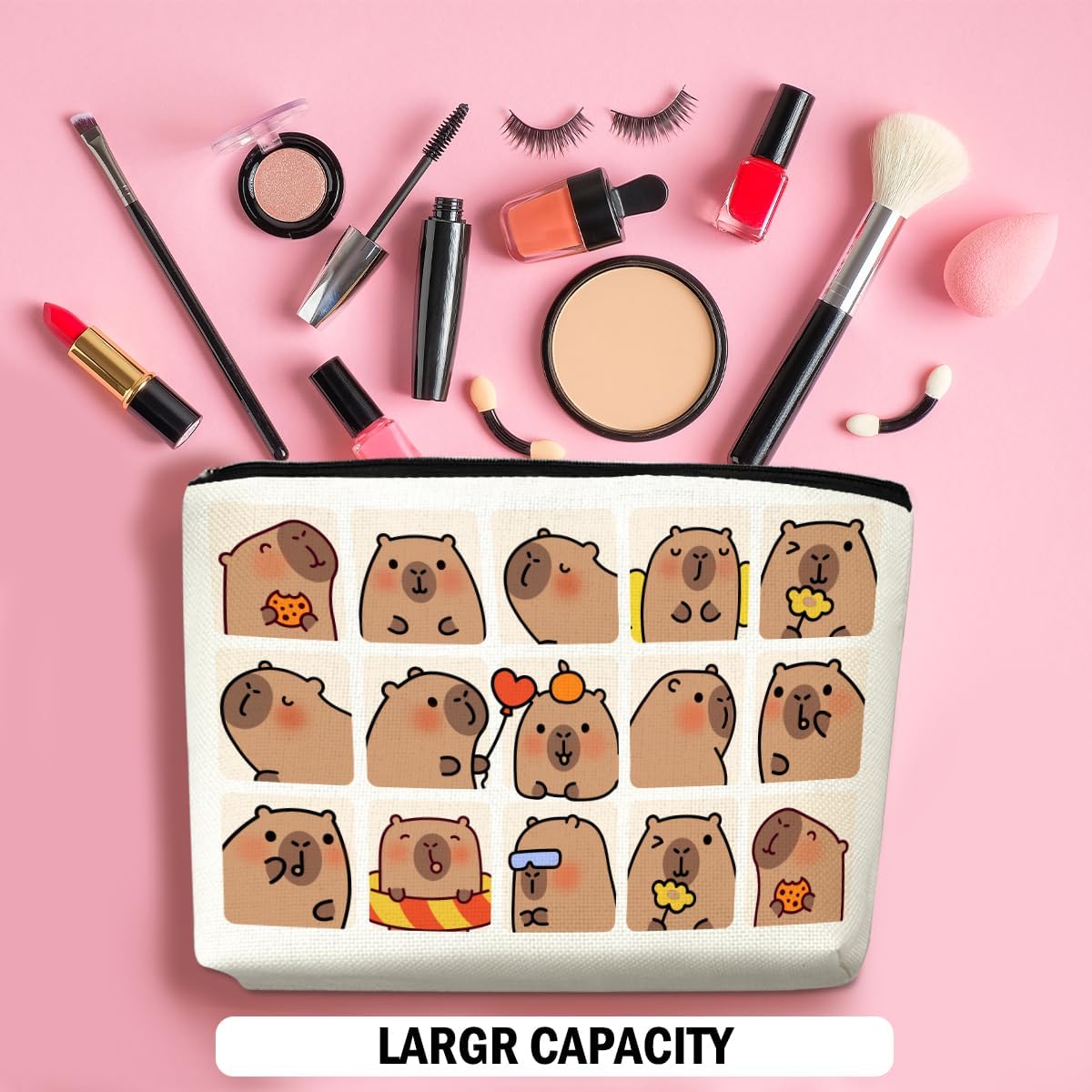 Cute Capybara Makeup Bag, Capybara Gifts for Women, Capybara Lovers Cosmetic Bag Travel Organizer Bags Makeup Pouch, Capybara Stuff Animal Lovers Gifts for Girls Nurse Christmas birthday Gifts